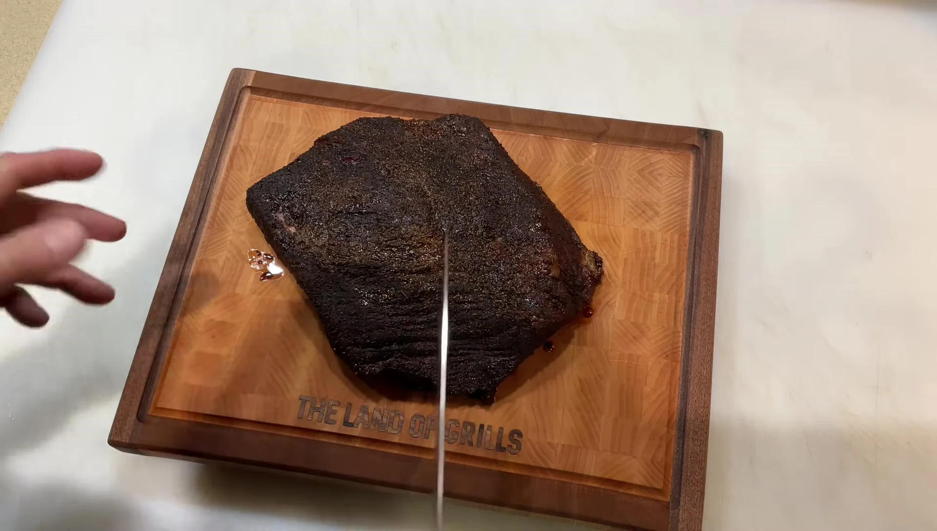 Sliced brisket revealing the texture.