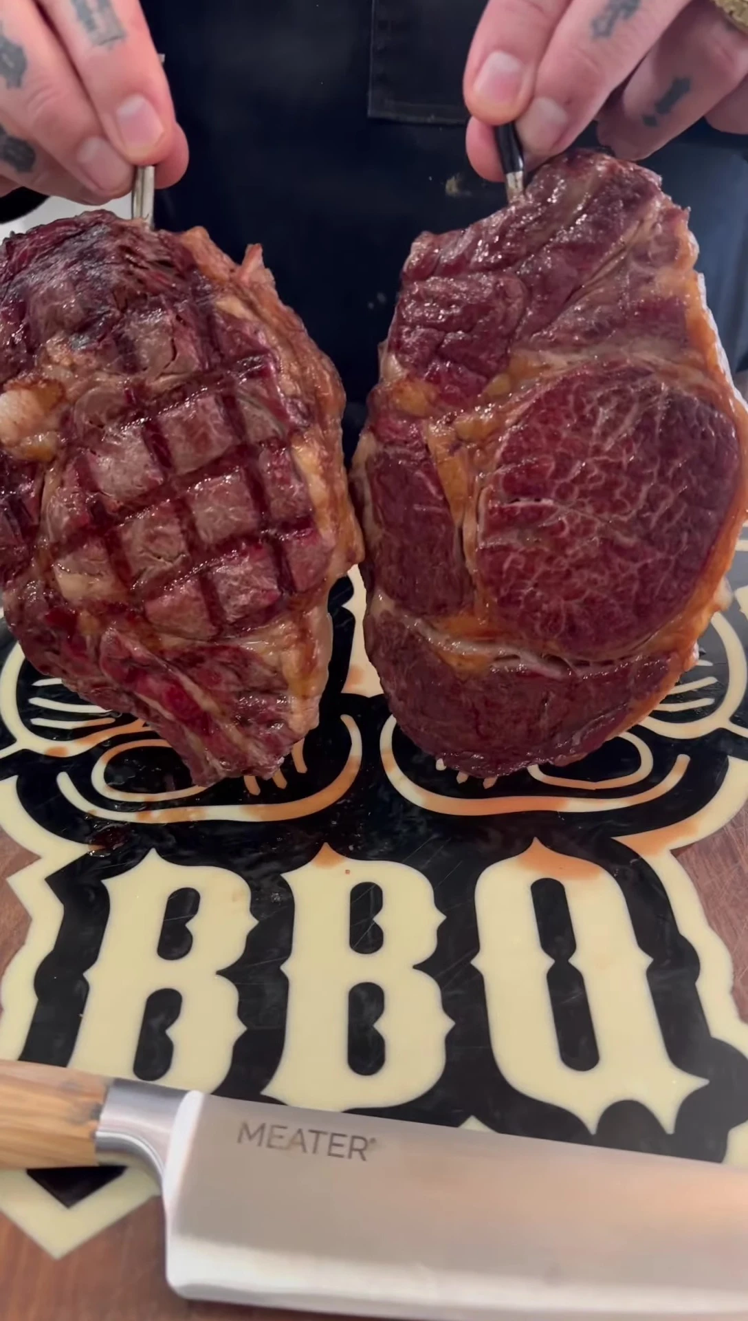 Resting the steaks after searing.