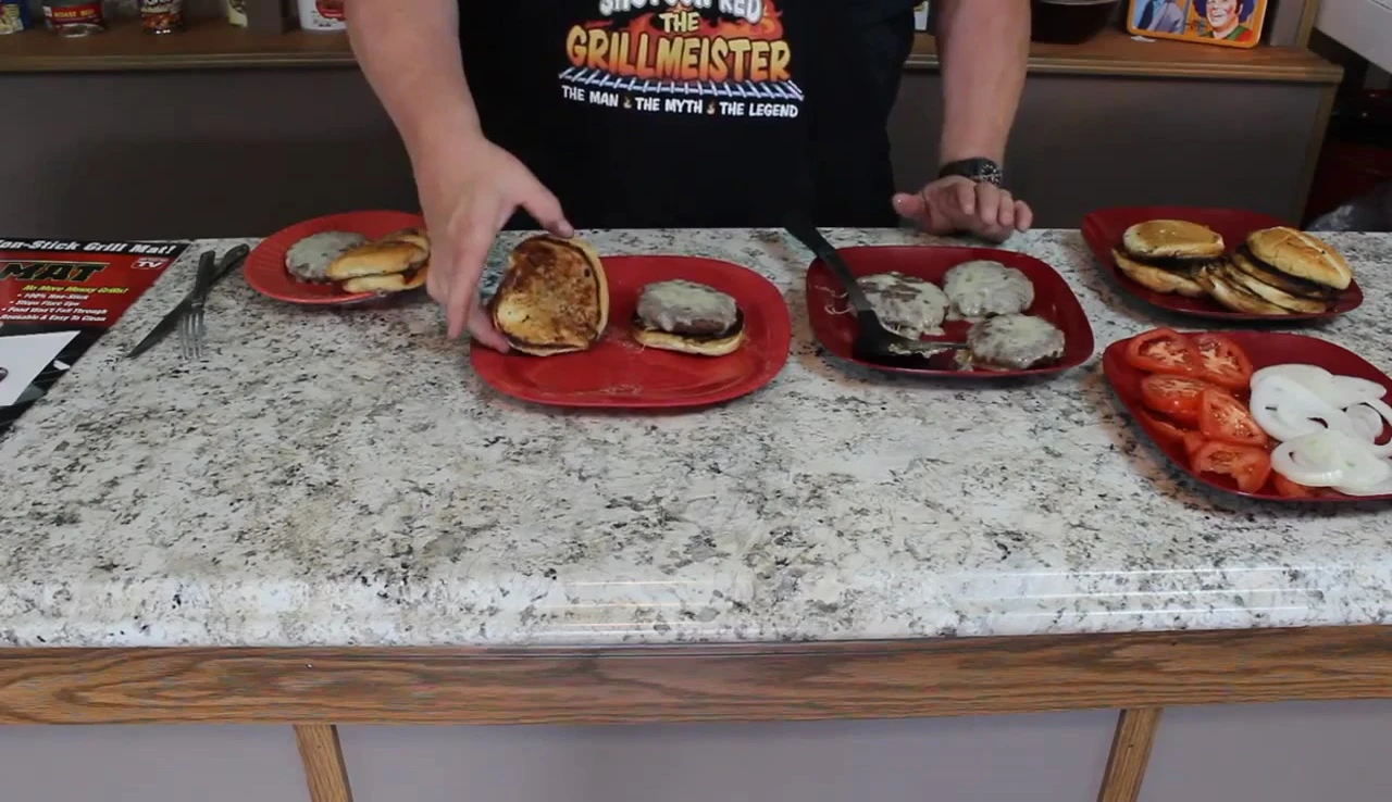 Finished burgers ready to eat