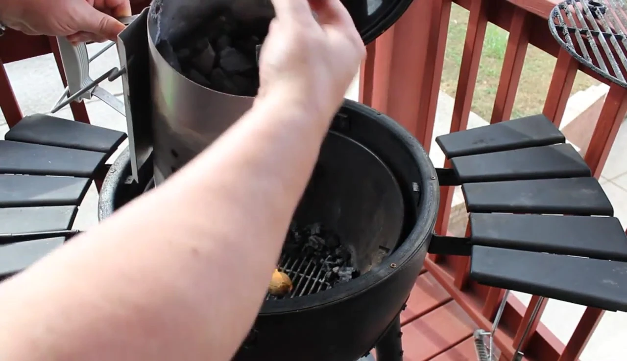 Lump charcoal being used for grilling