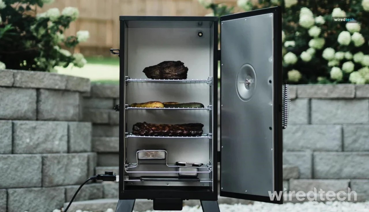 Interior shot of the Masterbuilt smoker showing the smoking racks