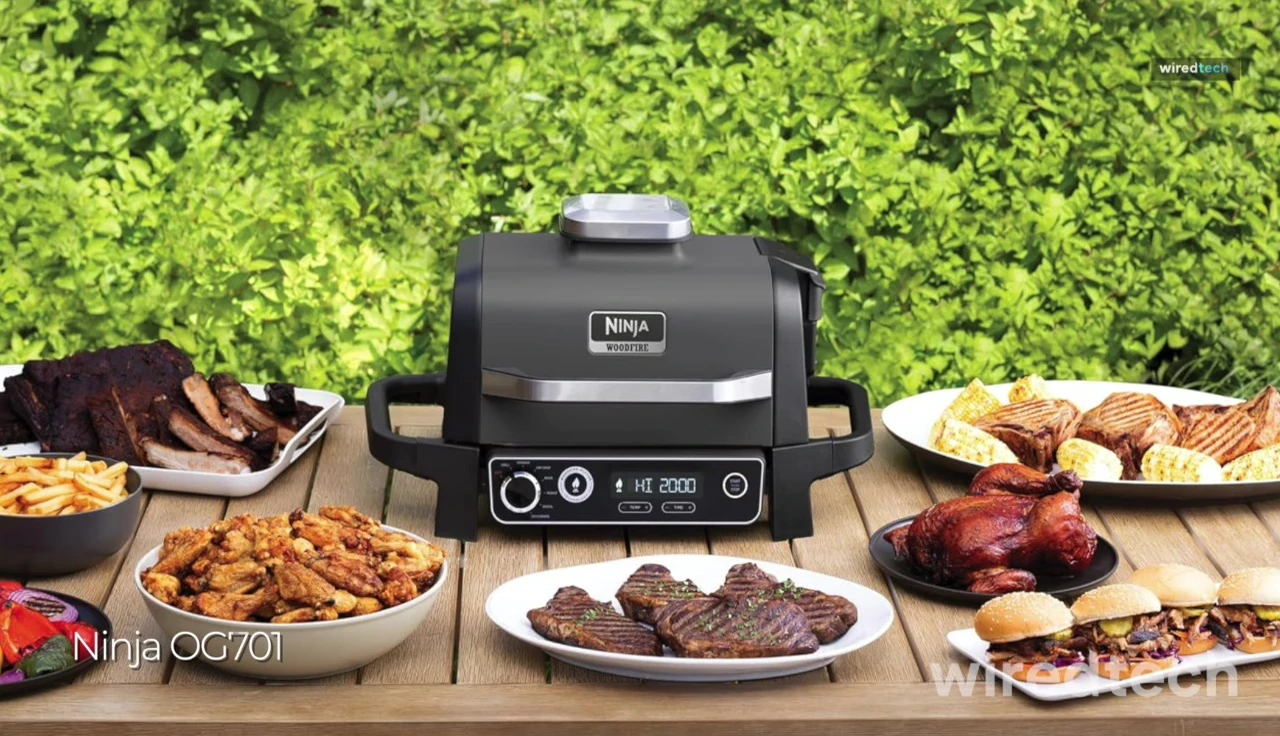 The Ninja OG 701 electric grill showcasing its multiple functions