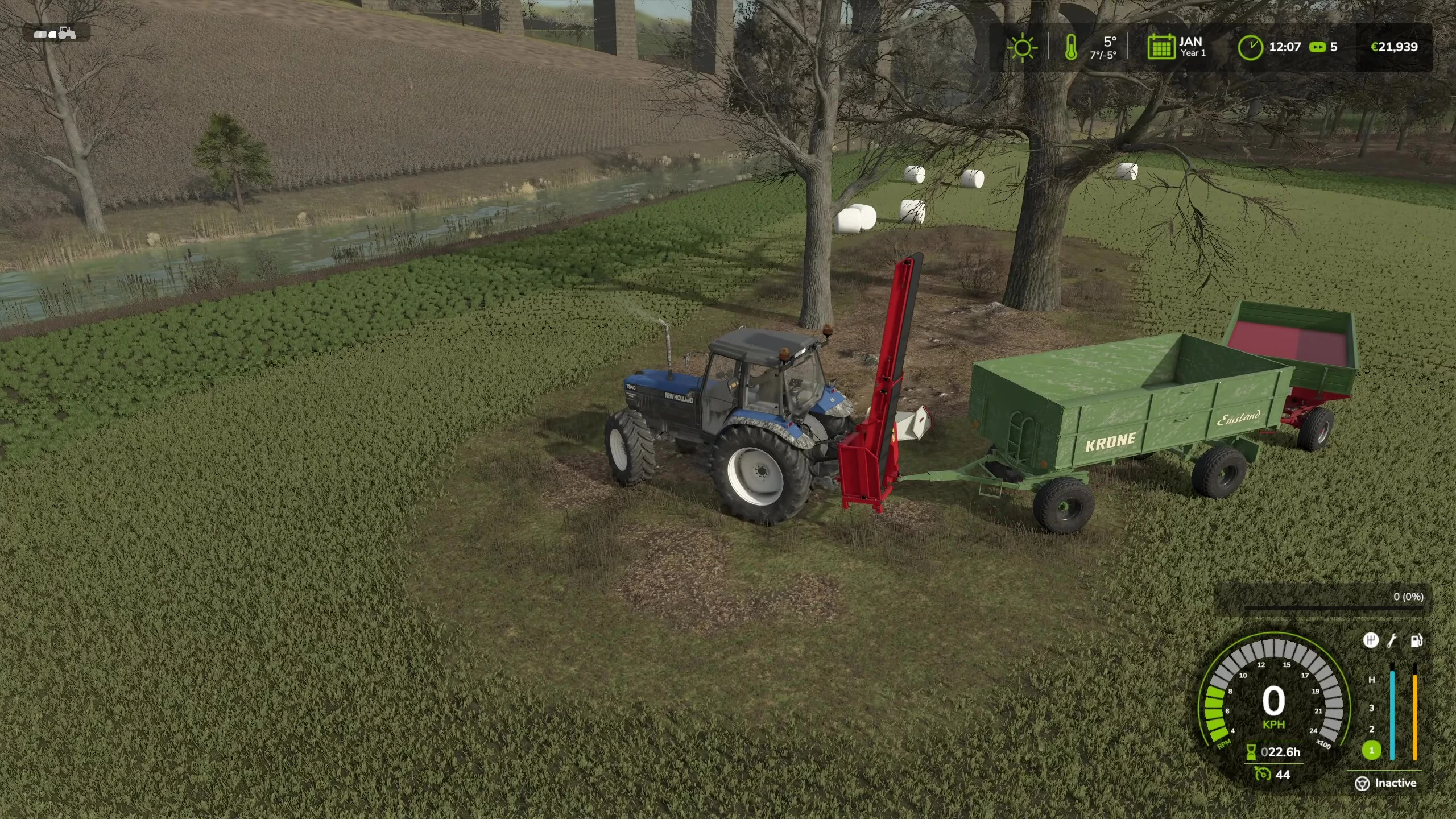The player maneuvering the wood chipper into position.