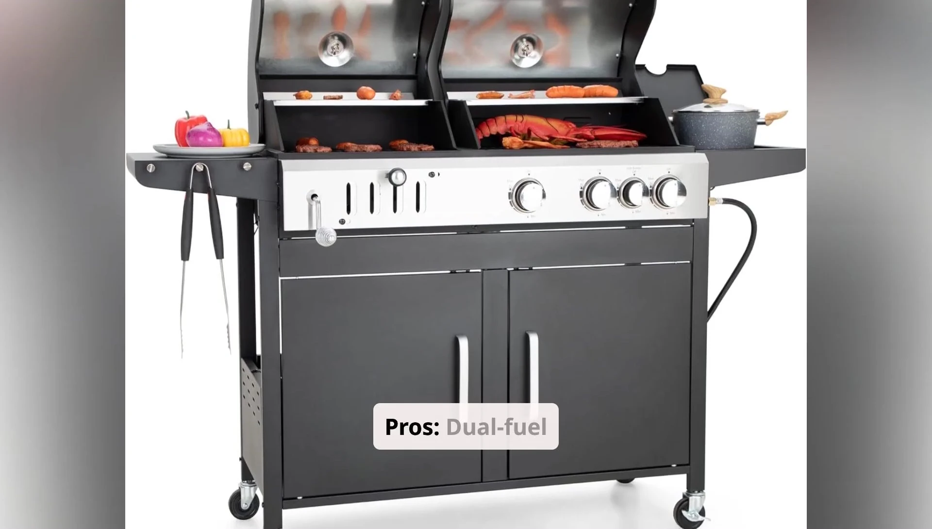 Shot summarizing the pros and cons of the grill.