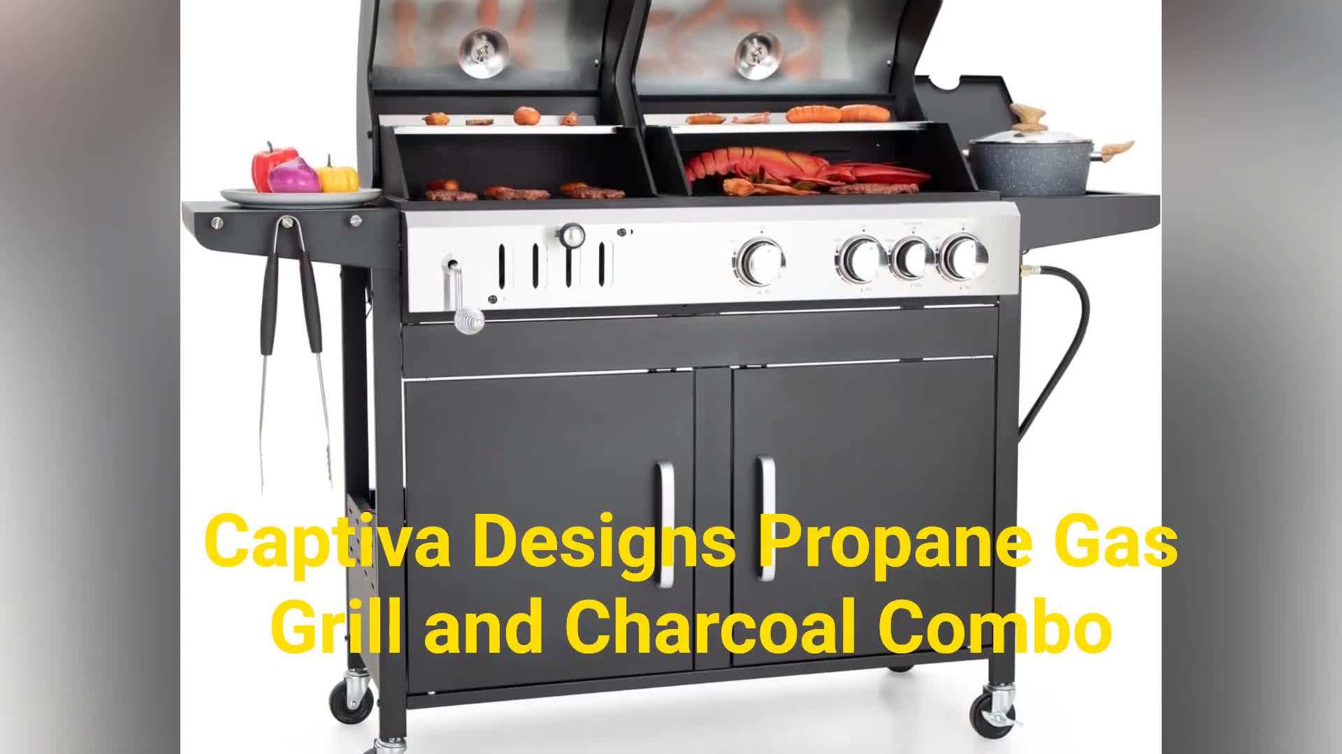 Close-up of the Captiva Designs grill showing both the gas and charcoal sections.