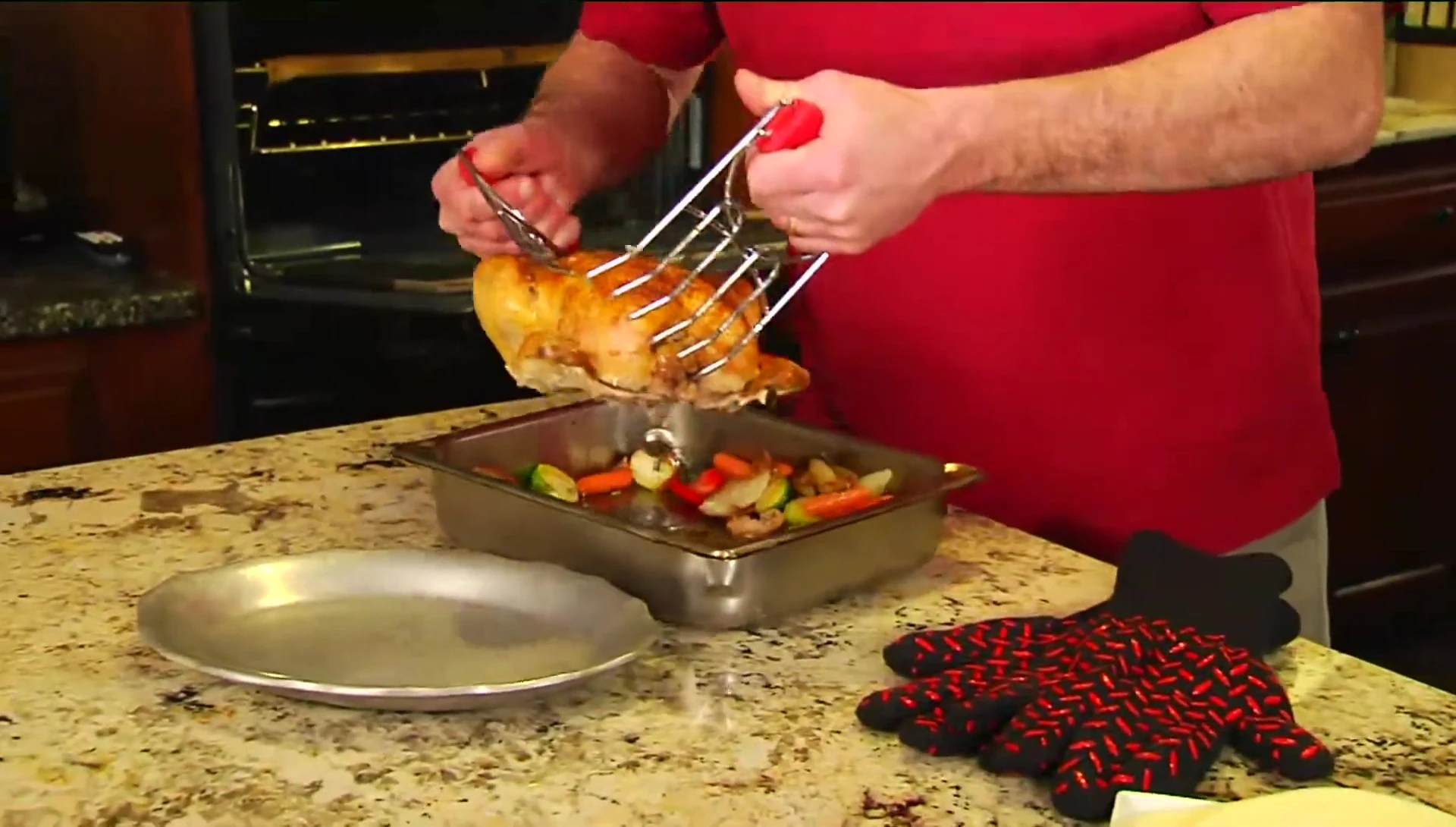 Presenter demonstrating the marinade injector