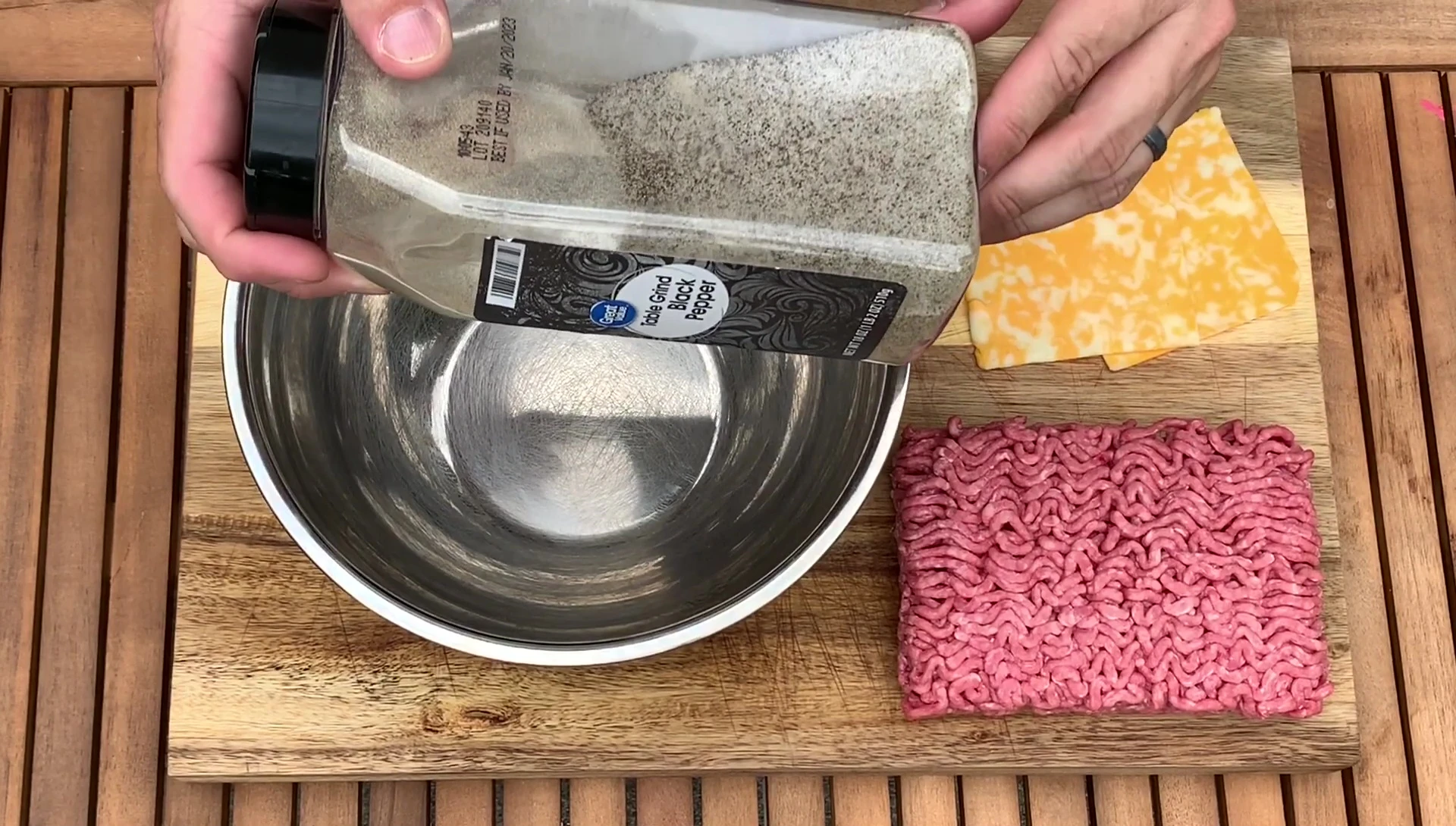 Salt, pepper, and garlic powder seasonings