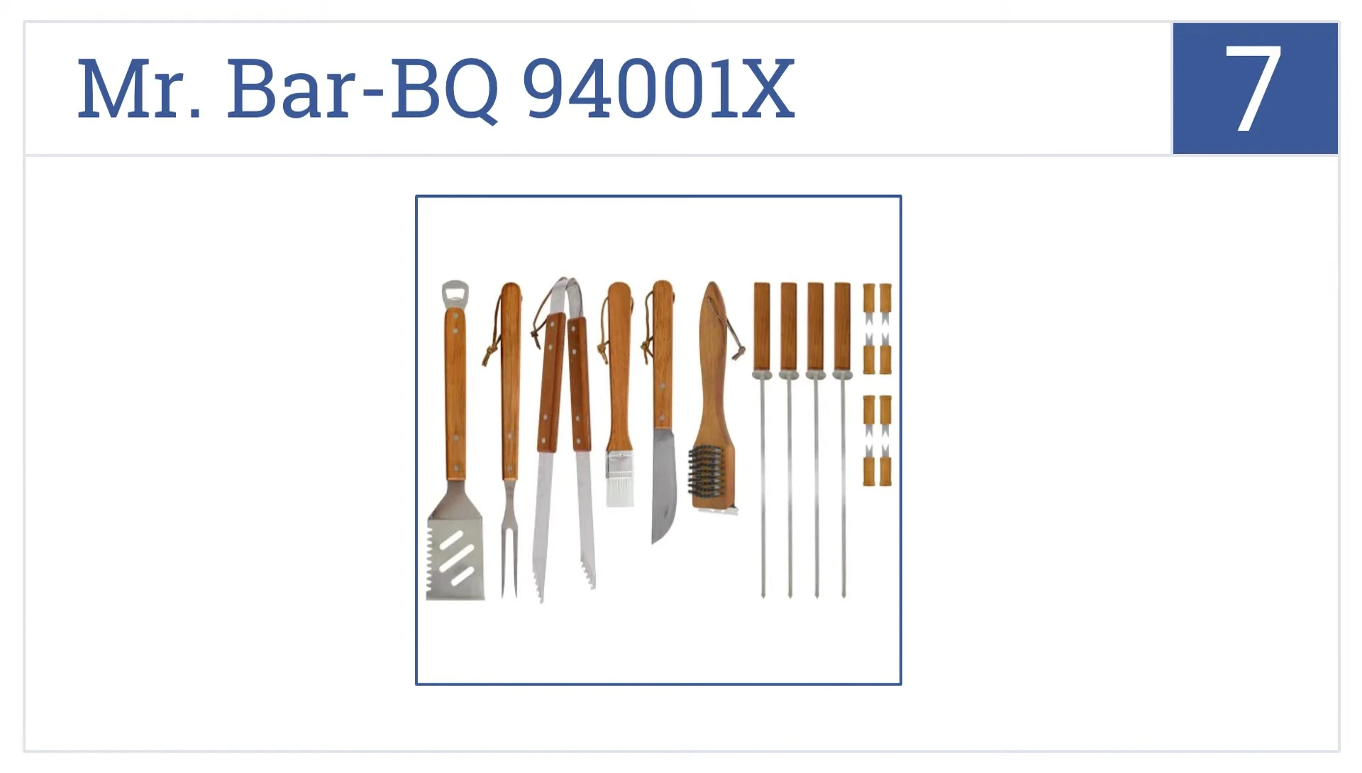 A shot showing the wooden handles of the Mr. BBQ tools.