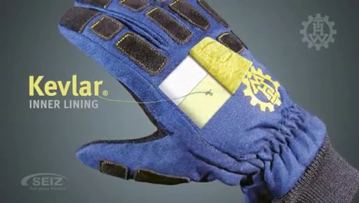 Close-up of the Kevlar layers within the Seiz glove.