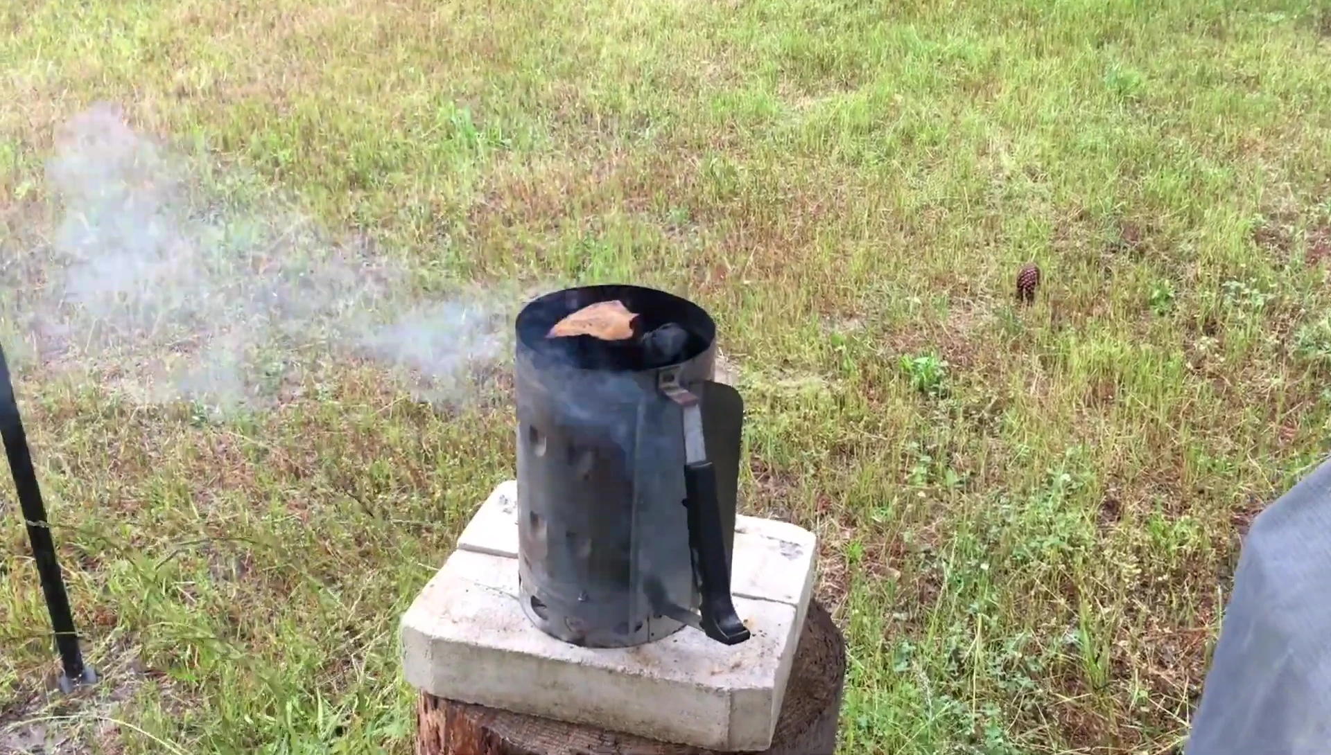 Smoke turning thin and blue.