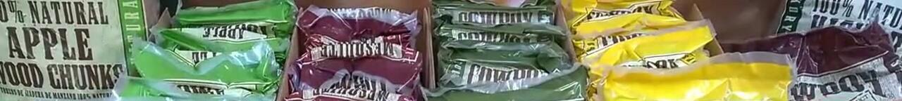 Display of different wood chip bag varieties.