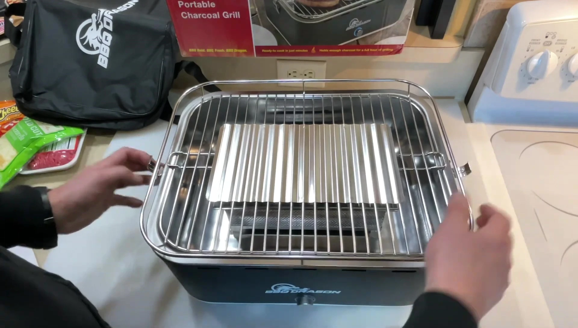 Close-up of the Zephyr grill components after unboxing.