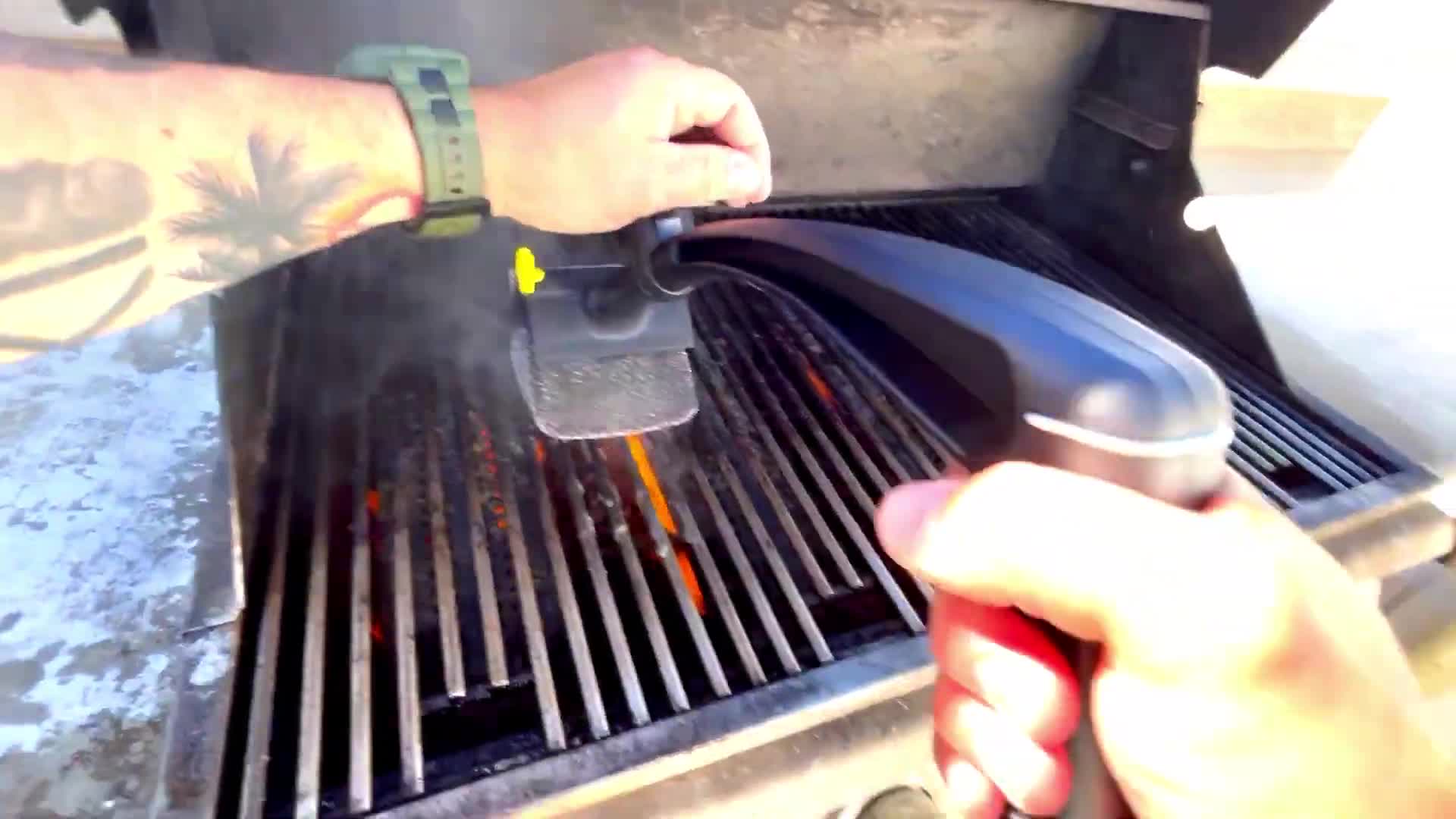 Close-up of the Scrub Daddy BBQ brush highlighting its bristle-free design.