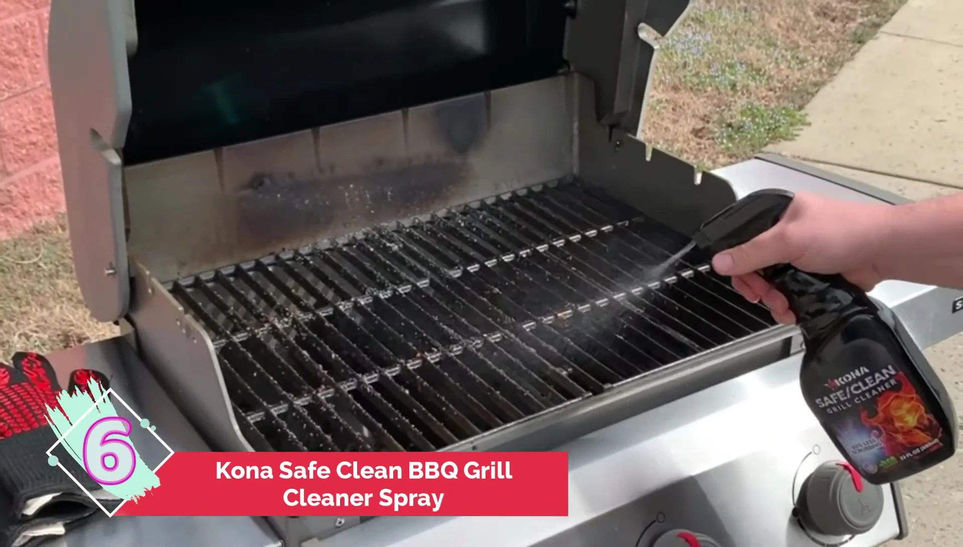Kona cleaner being sprayed on a grill
