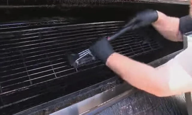 A close-up showing the effectiveness of the Kona Grill Brush and Scraper.