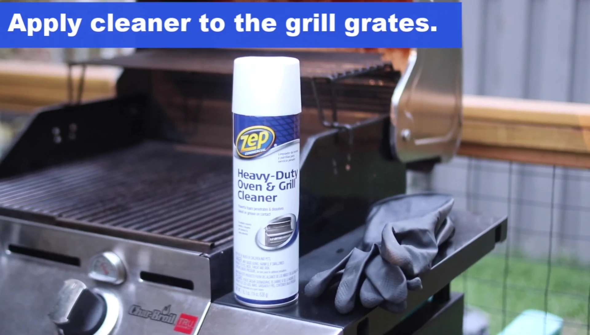 Applying Zep Heavy-Duty Oven and Grill Cleaner to the grill interior