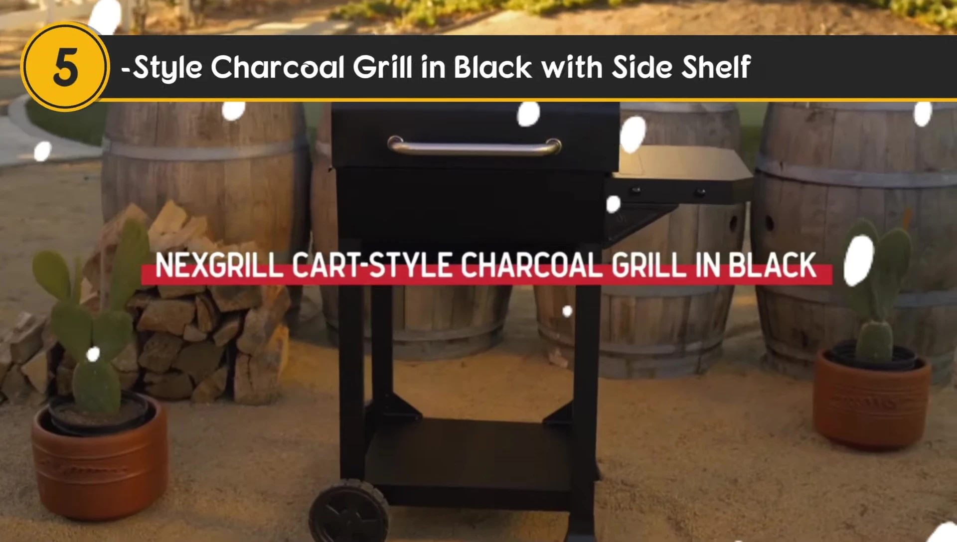 NEX Grill Cart Style Charcoal Grill with its side shelf.
