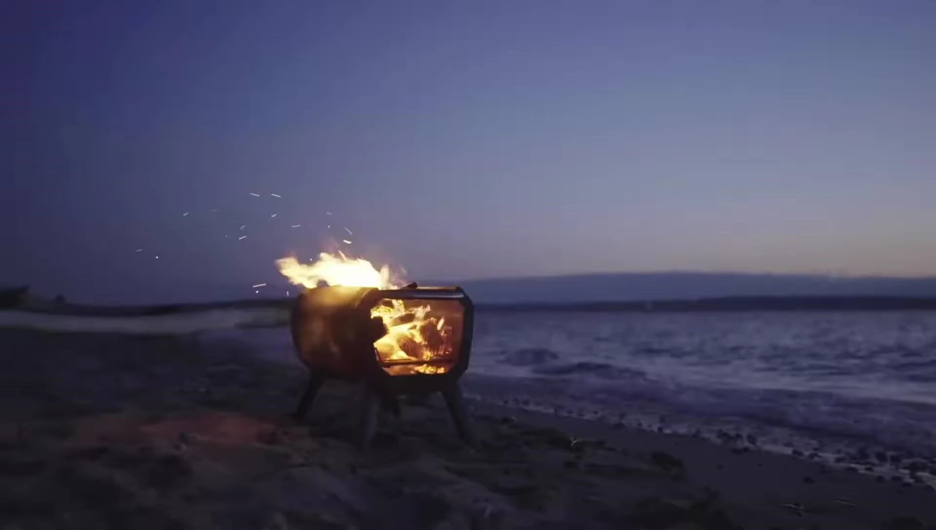 Close-up of the BioLite FirePit in use, demonstrating the floating flame effect.
