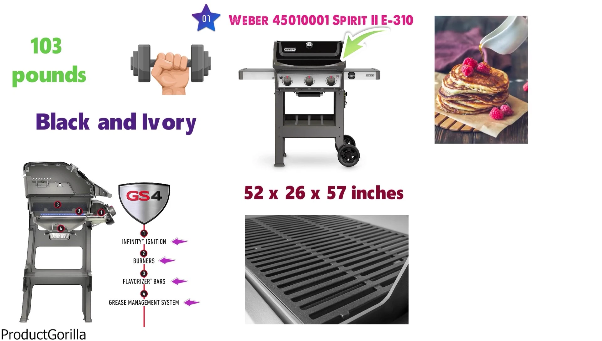 Close-up of Weber Spirit II E-310 cooking grates and burners