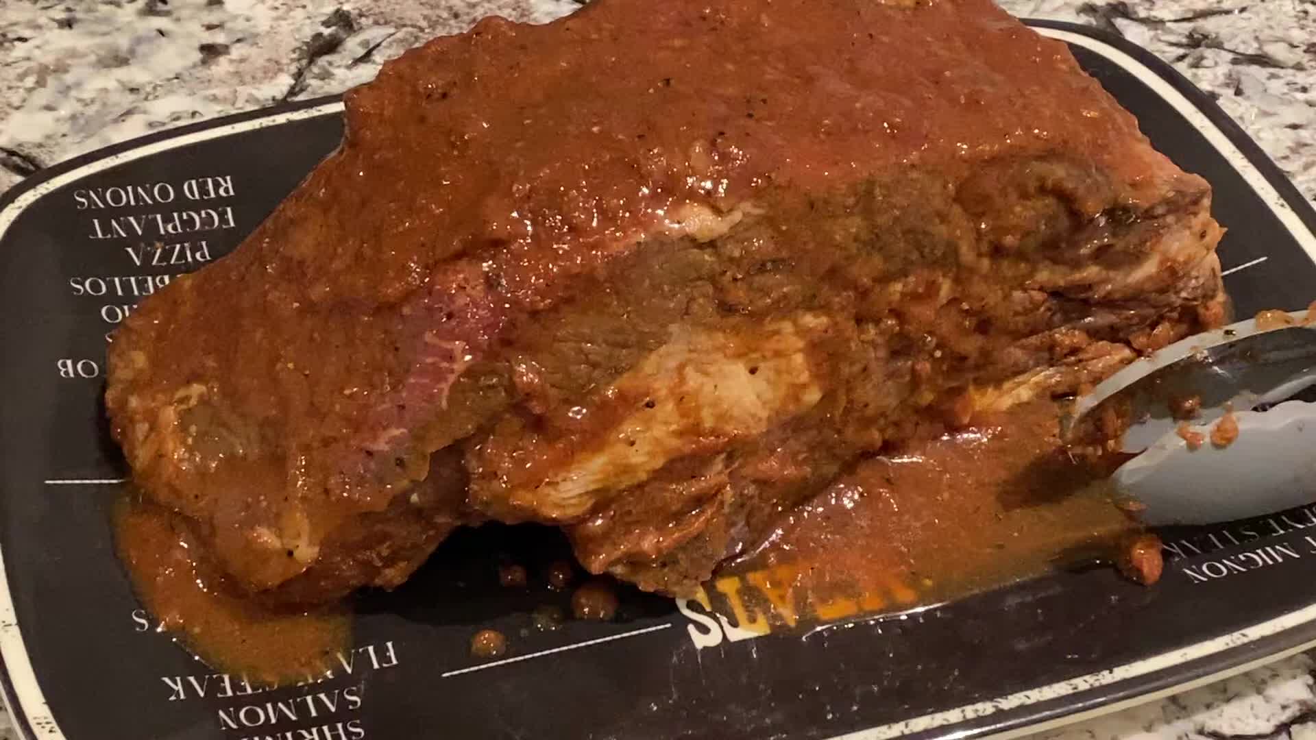 Close-up of the four-pound brisket.