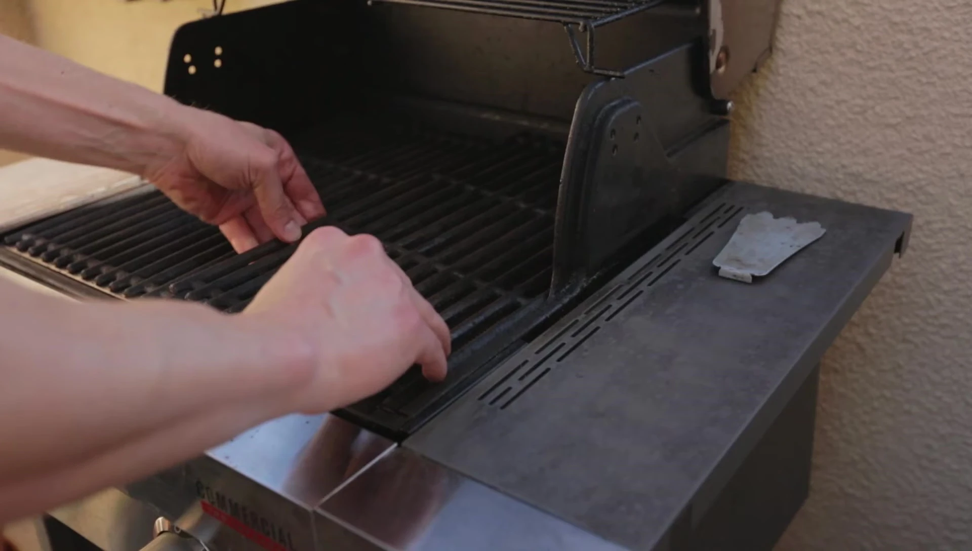 Close-up of the temperature gauge on the grill.