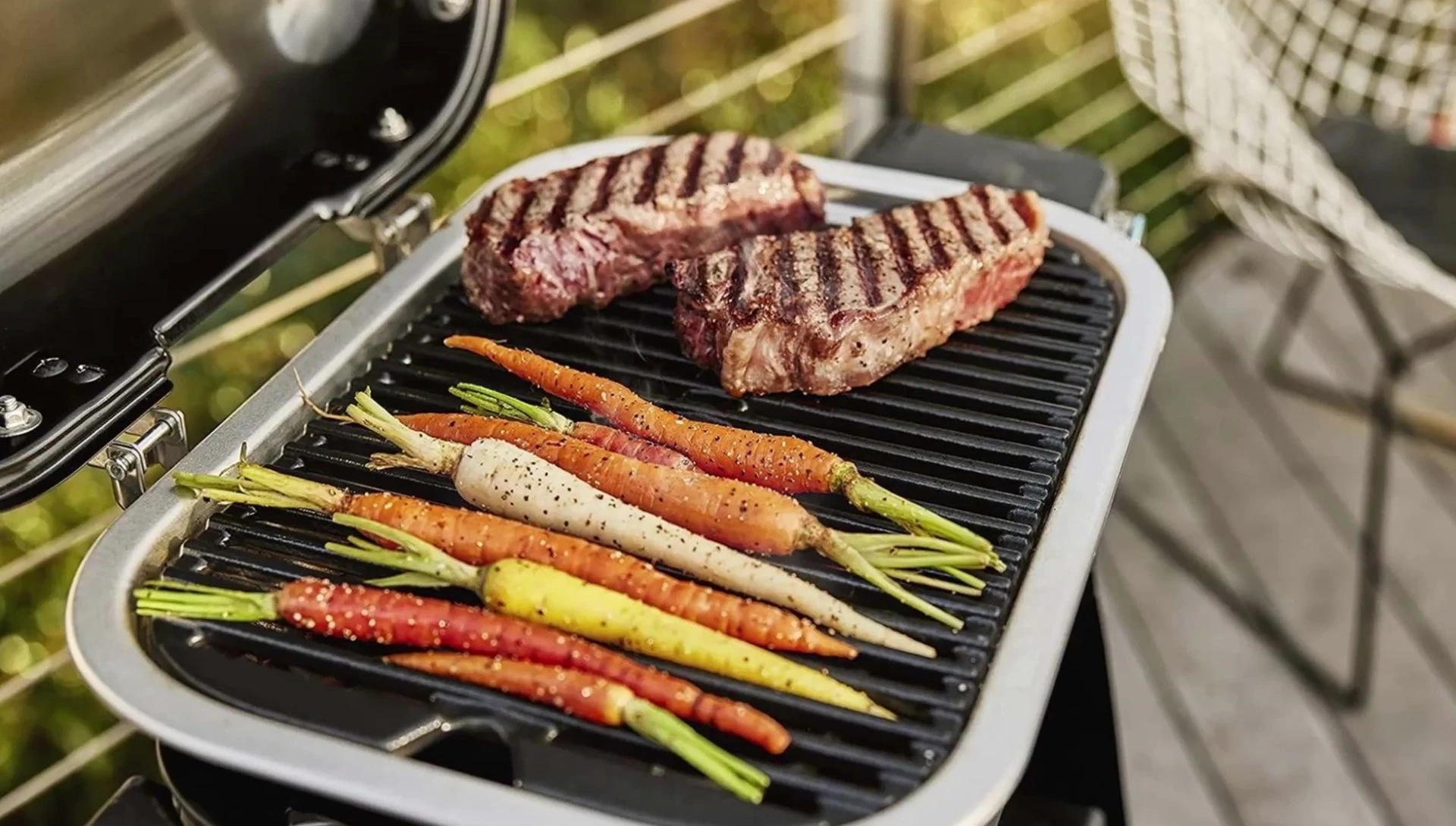 Close-up shot of the Weber Lumine electric grill.