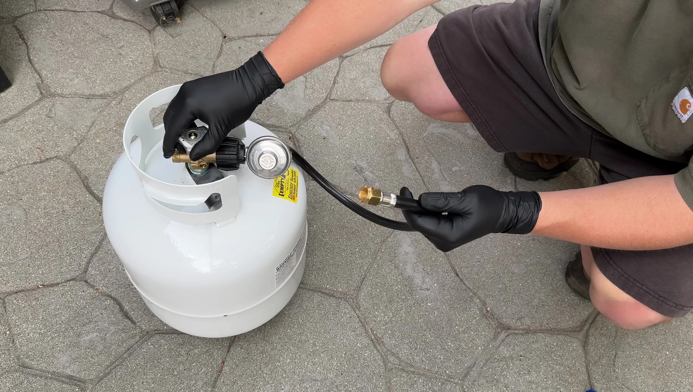 Screenshot showing the propane tank valve being opened slowly