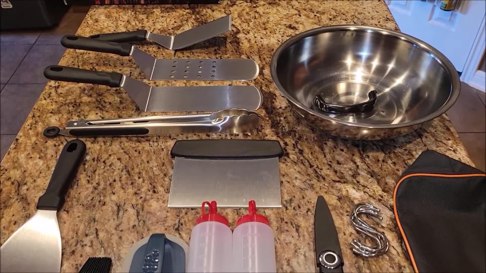 A wide shot of all the tools spread out on the table