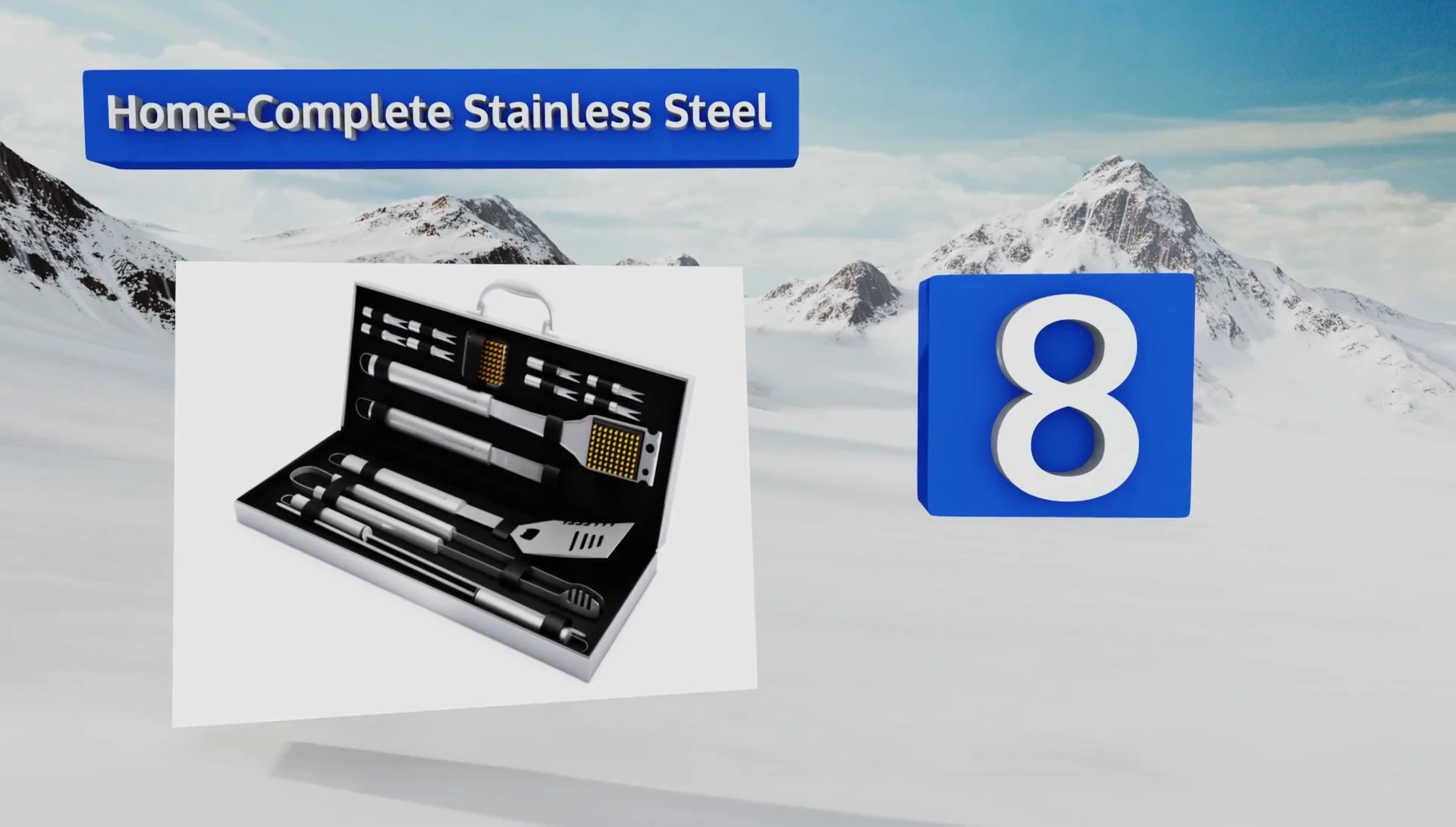 The Home Complete stainless steel BBQ tool set, highlighting the spatula's bottle opener.