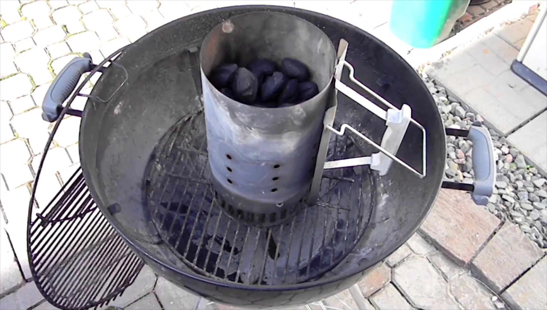 Charcoal chimney filled with Kingsford charcoal