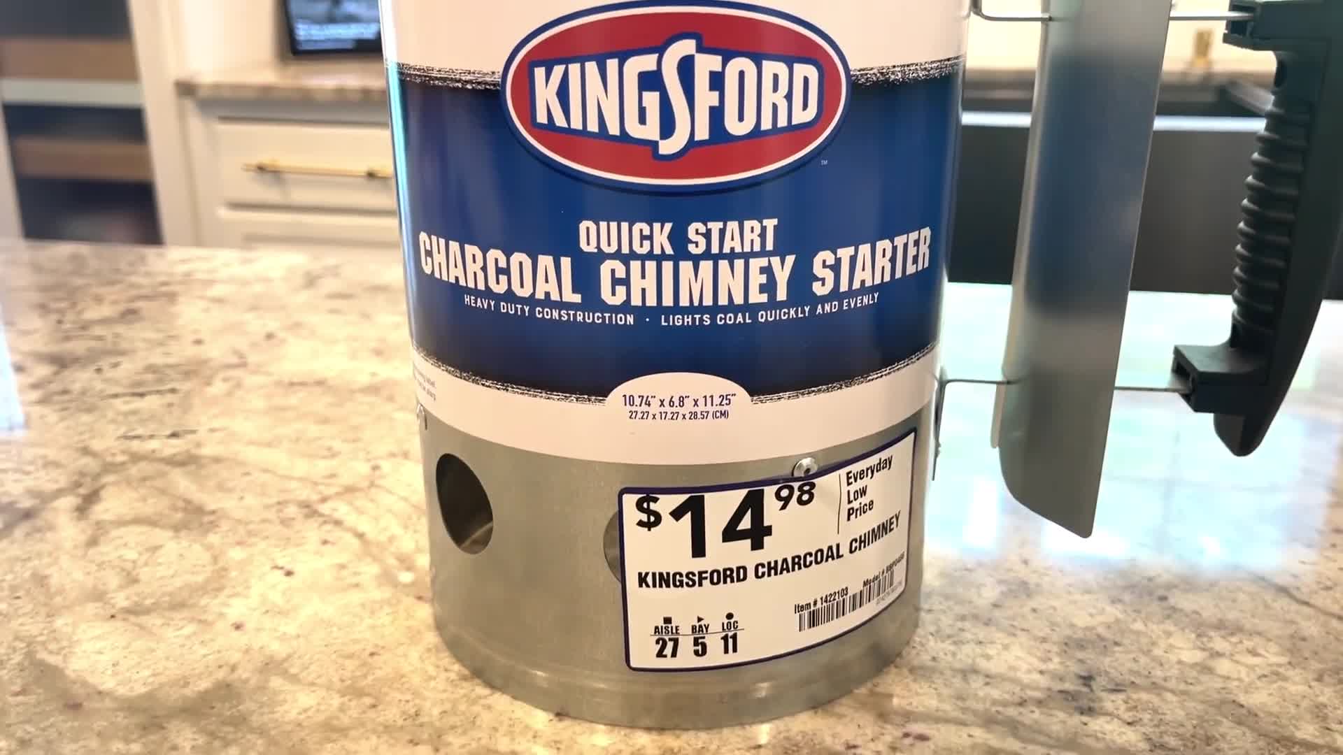 Close-up of the Kingsford Charcoal Chimney Starter.