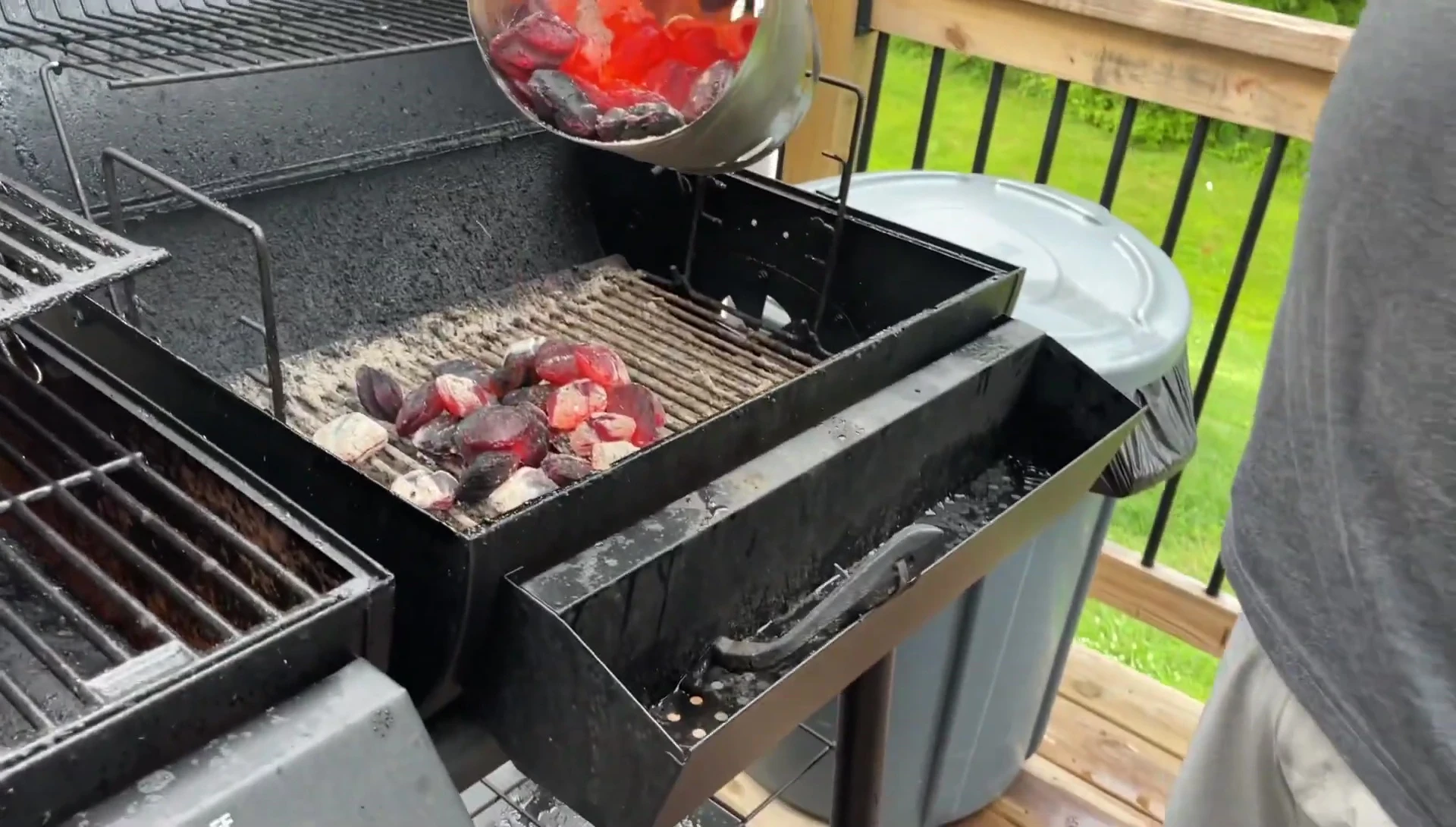 The speaker showcasing the intensely hot coals.