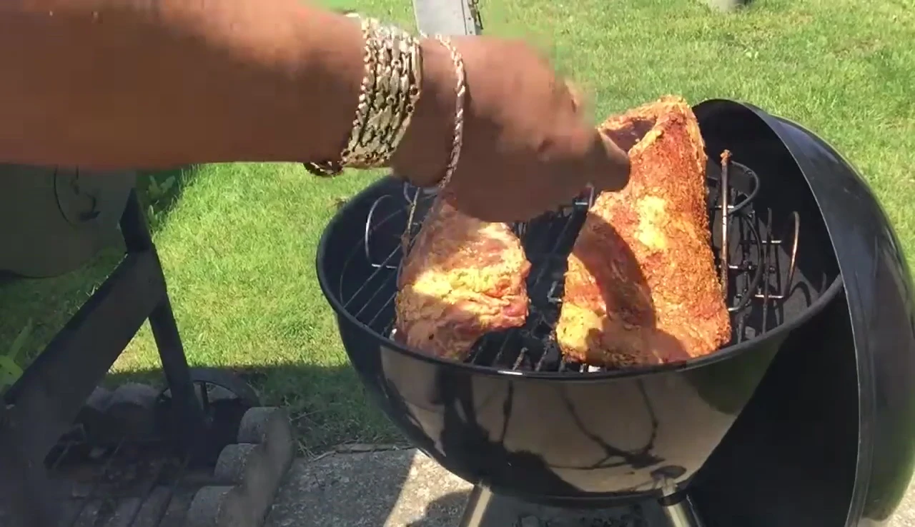 Placing sausages on the rib rack