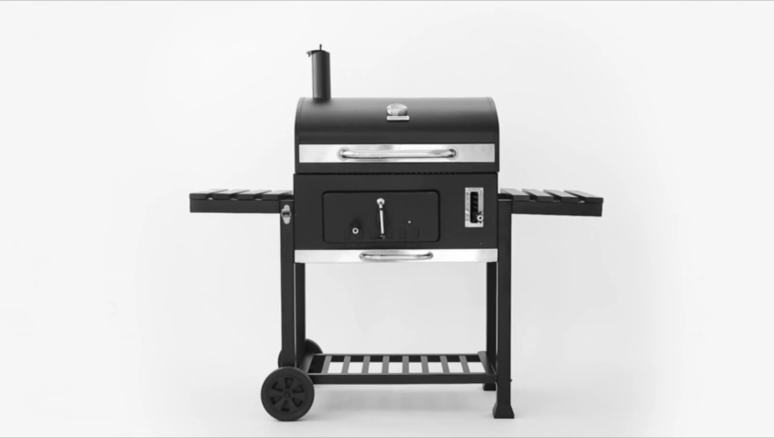 Close-up of Royal Gourmet Grill thermometer and warming rack