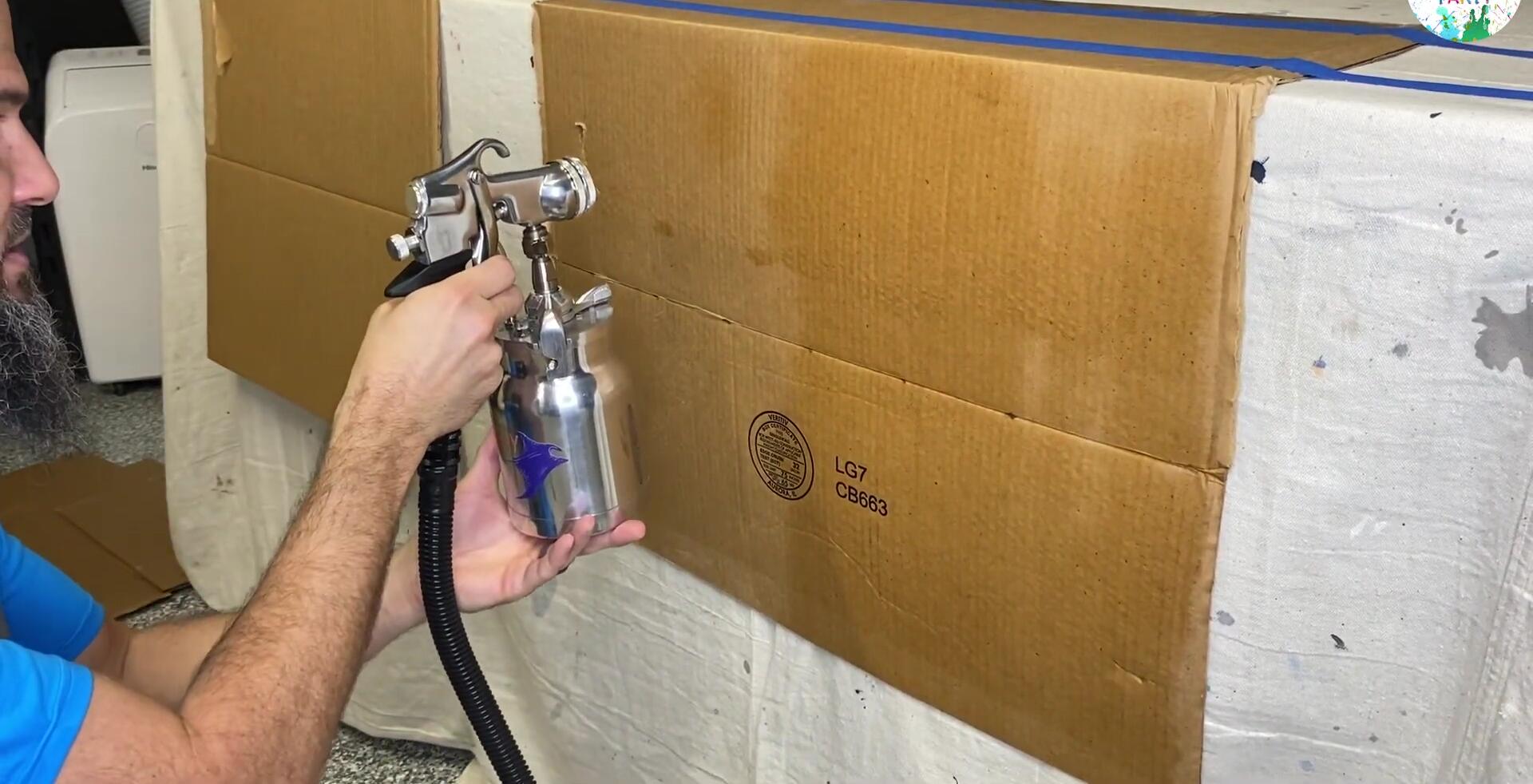 Spraying with a diagonal pattern.