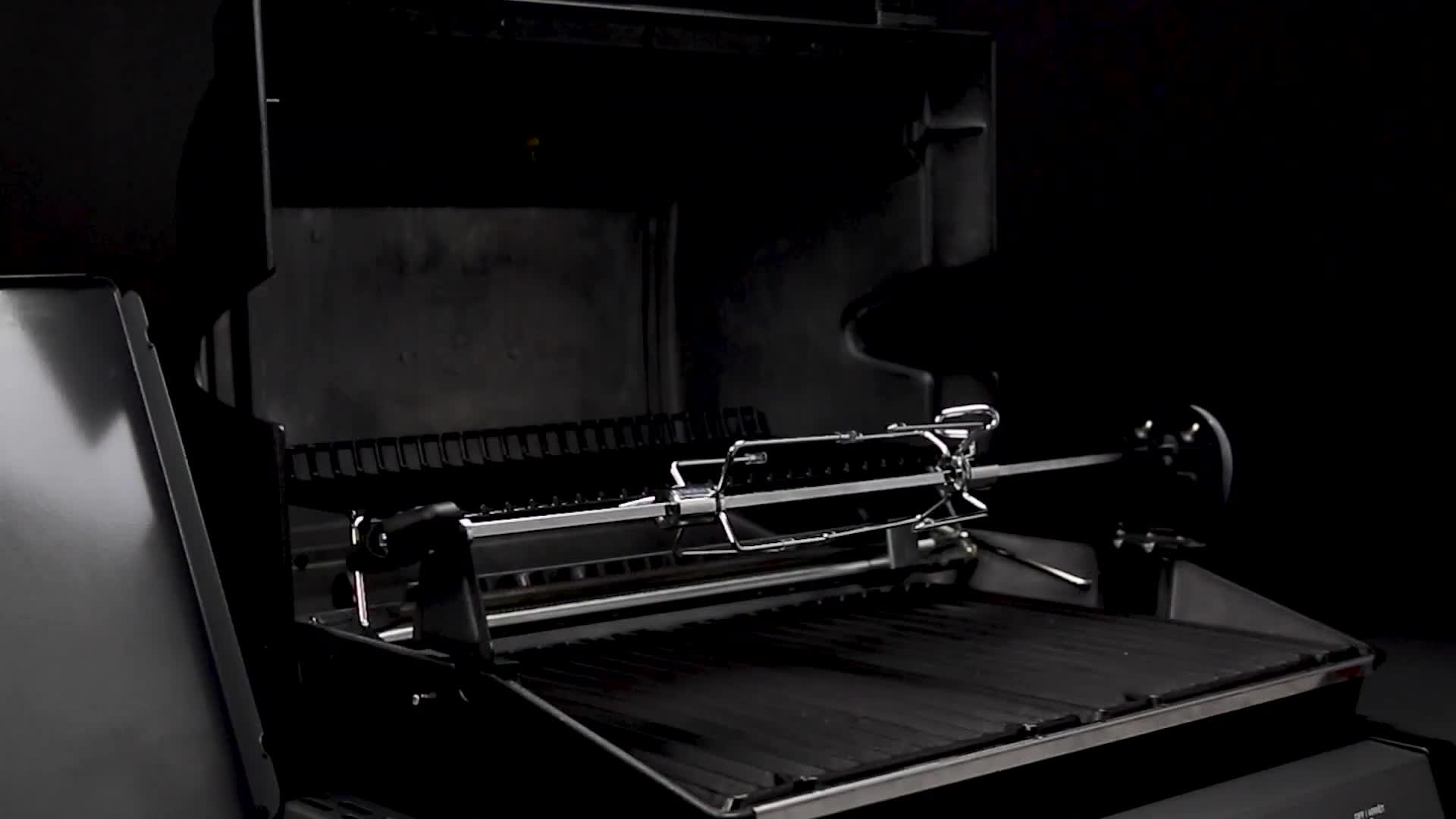 Rotisserie forks securing meat on a rod