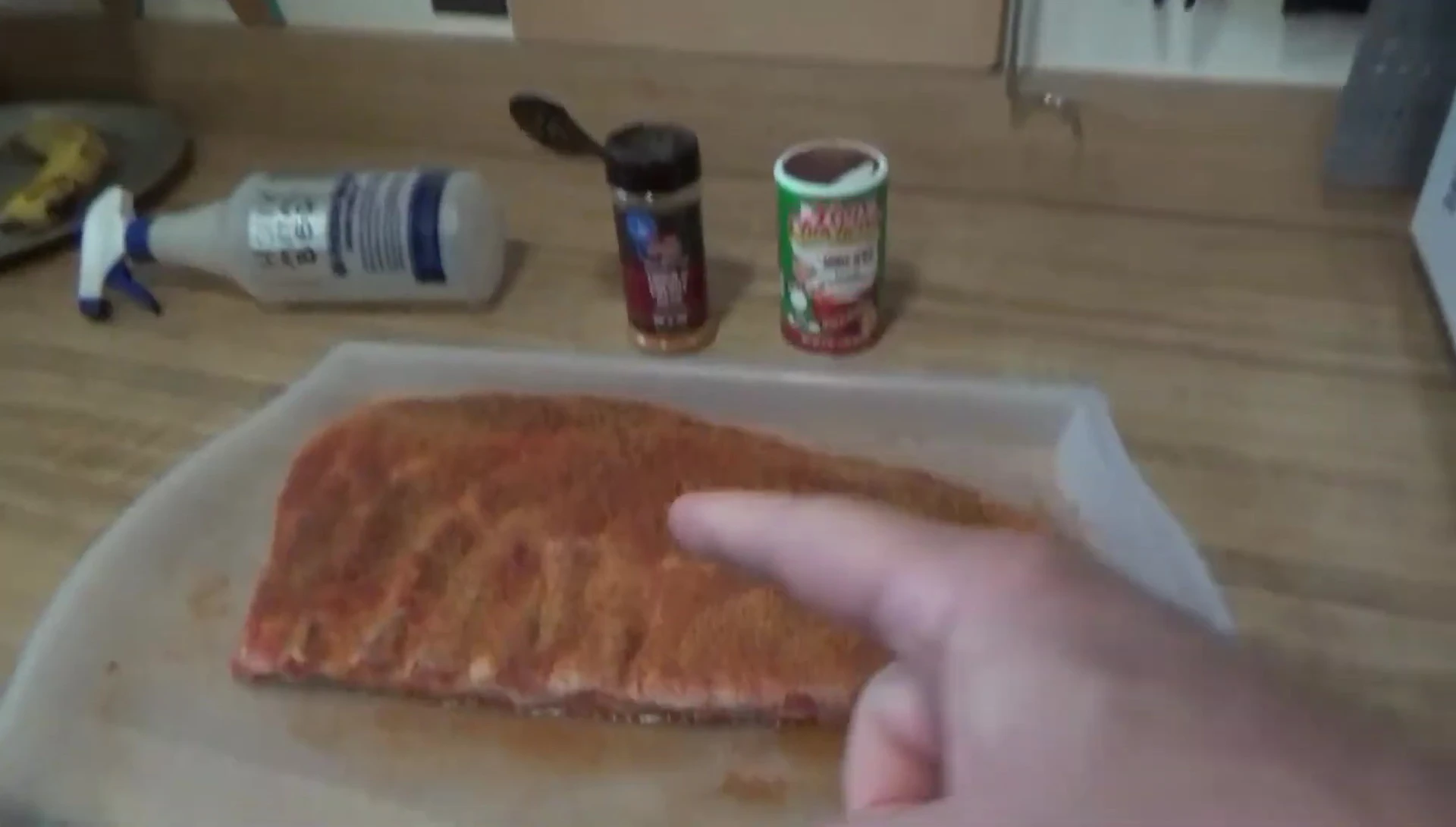 Close-up of the full slab of pork spareribs.