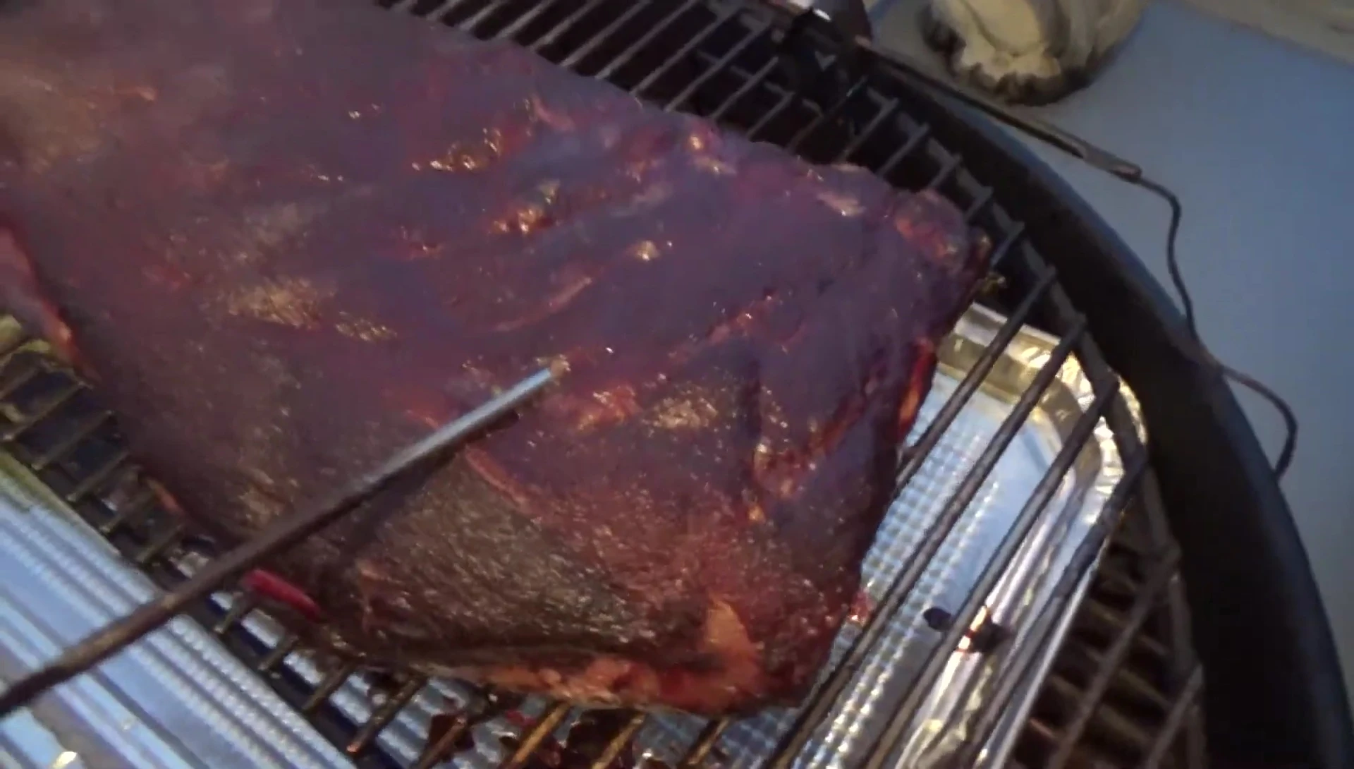 Close-up of the finished ribs showing the smoke ring.