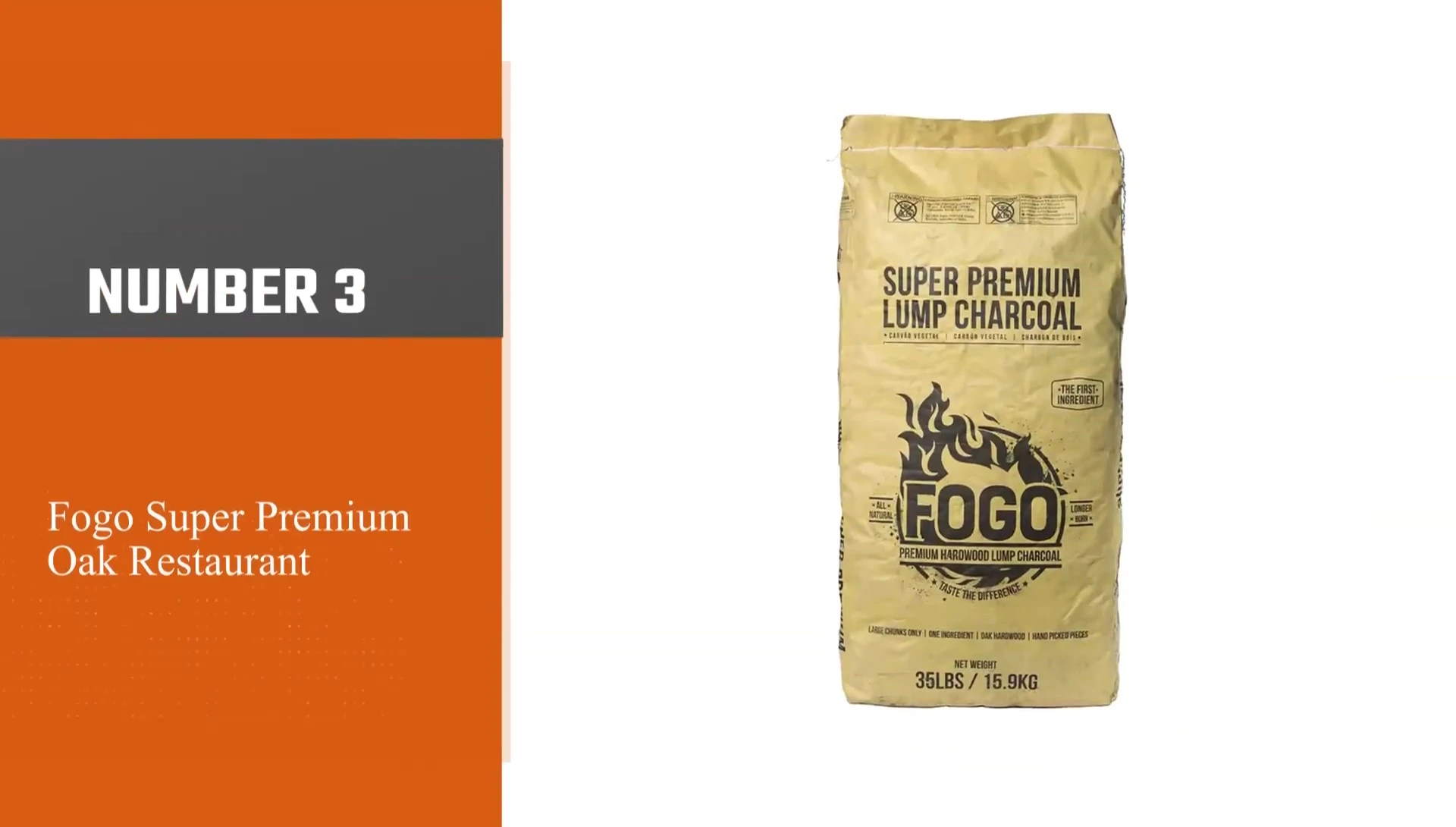 Fogo Super Premium Oak Restaurant Charcoal packaging
