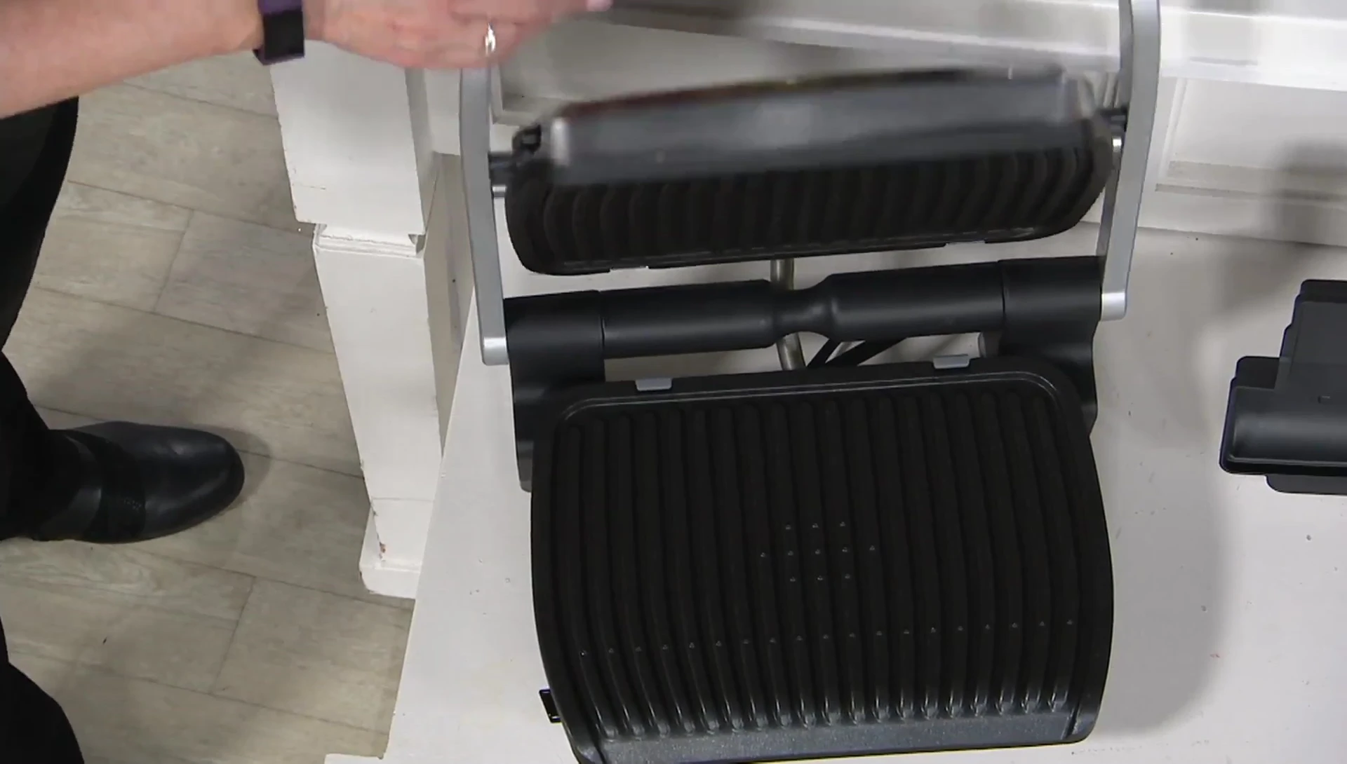 A close-up of the large drip tray.