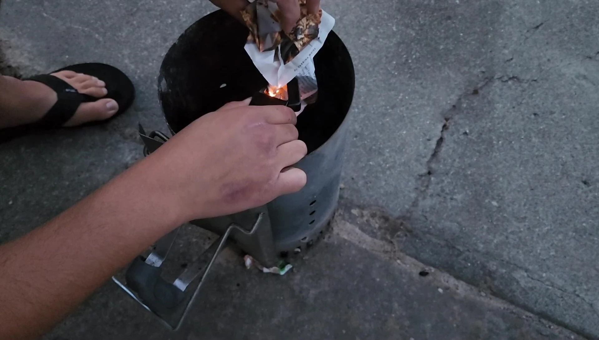 Successfully lighting the briquettes
