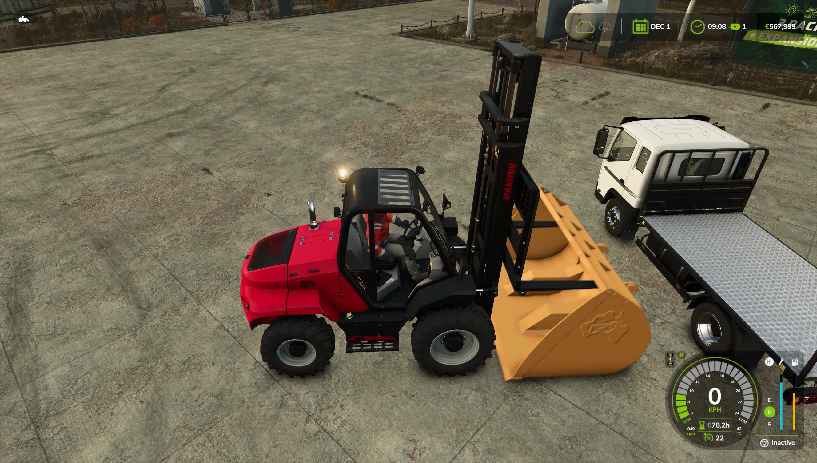 The baler working efficiently, creating large bales of wood chips