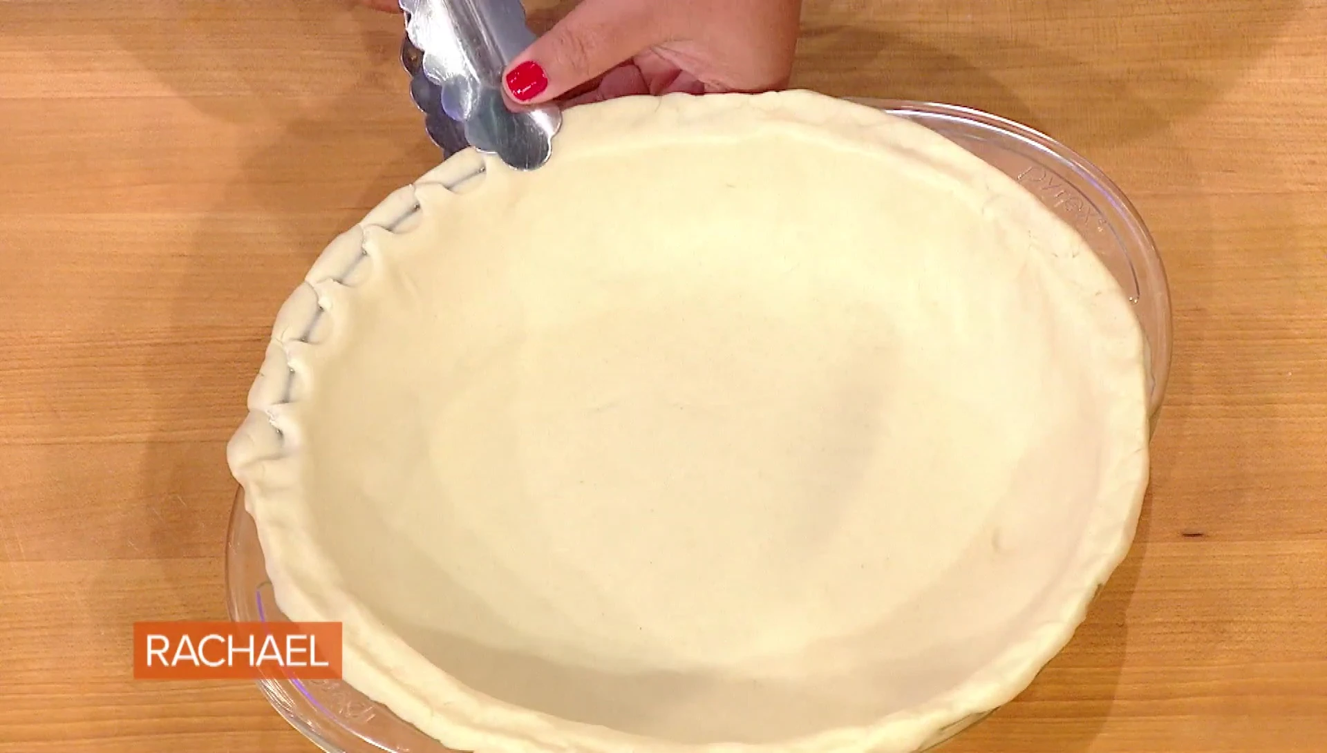 The finished pie crust with a perfectly crimped edge.