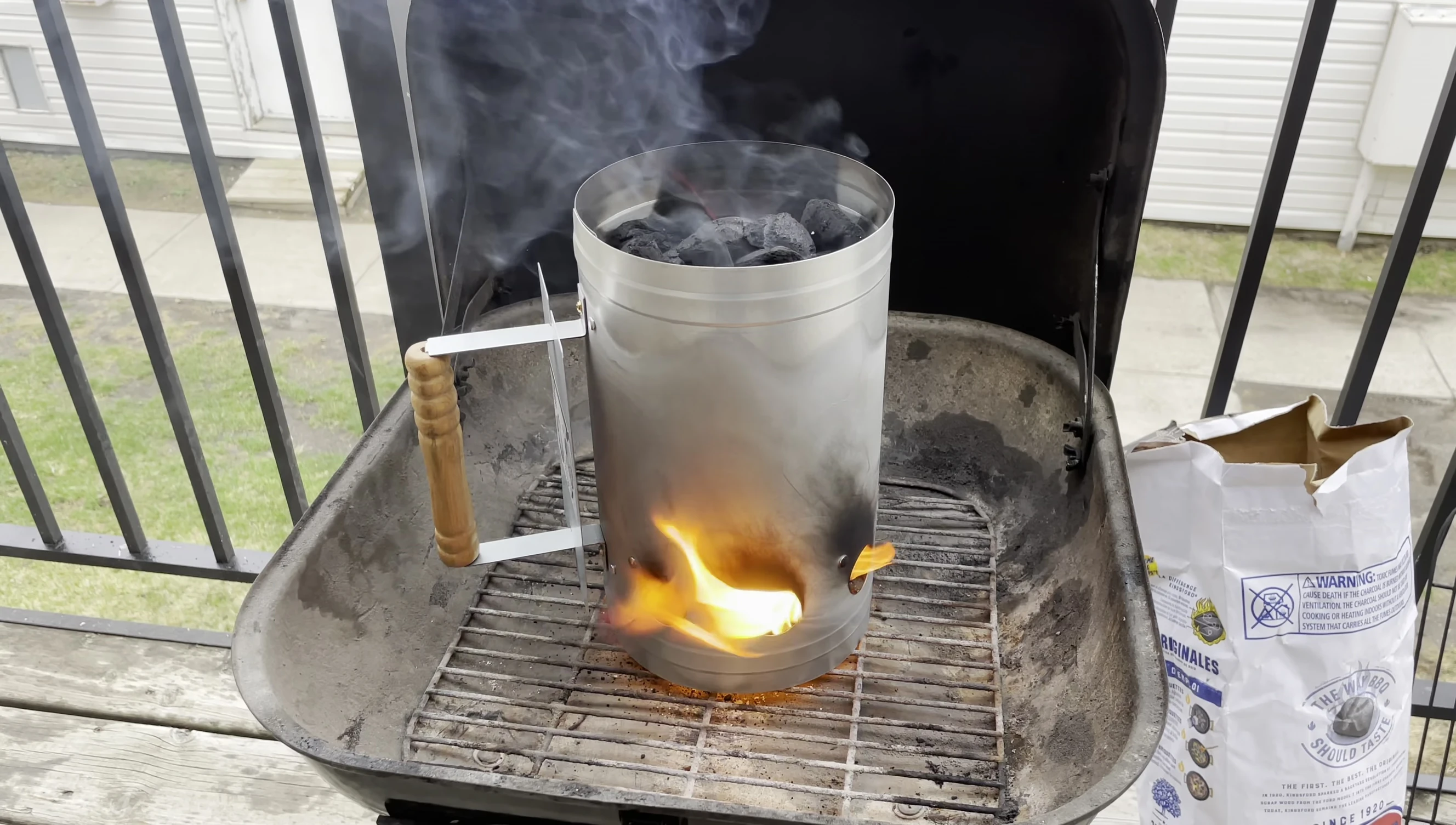 The chimney after 15 minutes, showing red-hot coals.