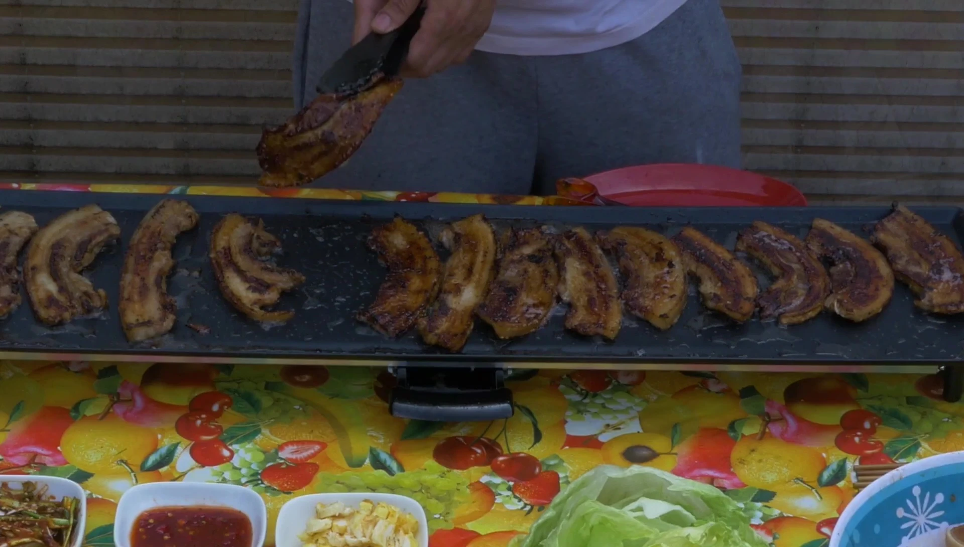 A close-up of the cooked pork