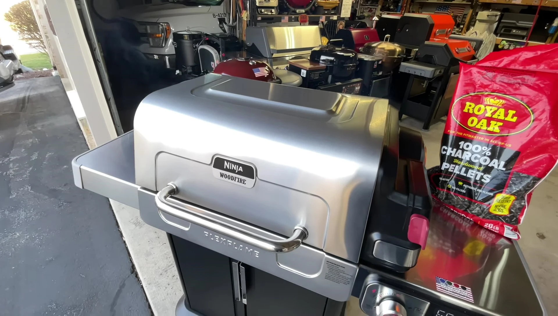 Smoke emanating from the grill during the charcoal pellet experiment.