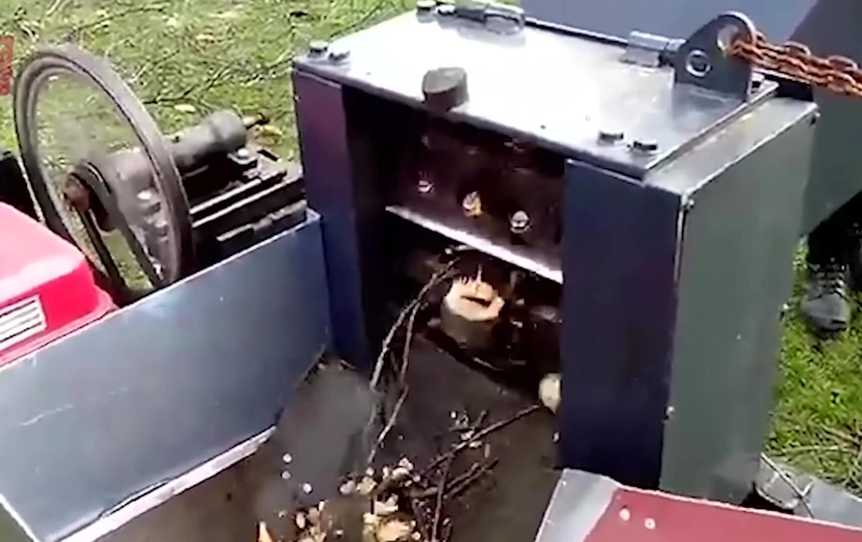 Close-up of the cutting blades in action.