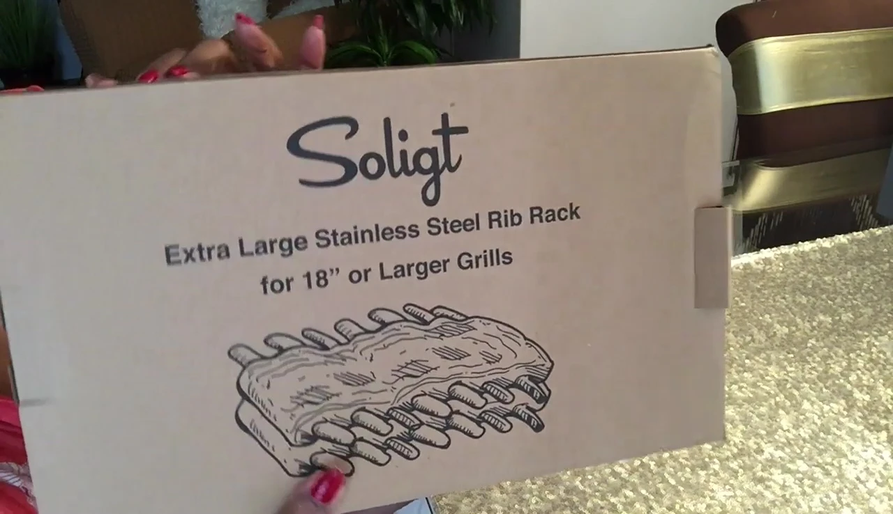 Close-up of the extra-large stainless steel rib rack.
