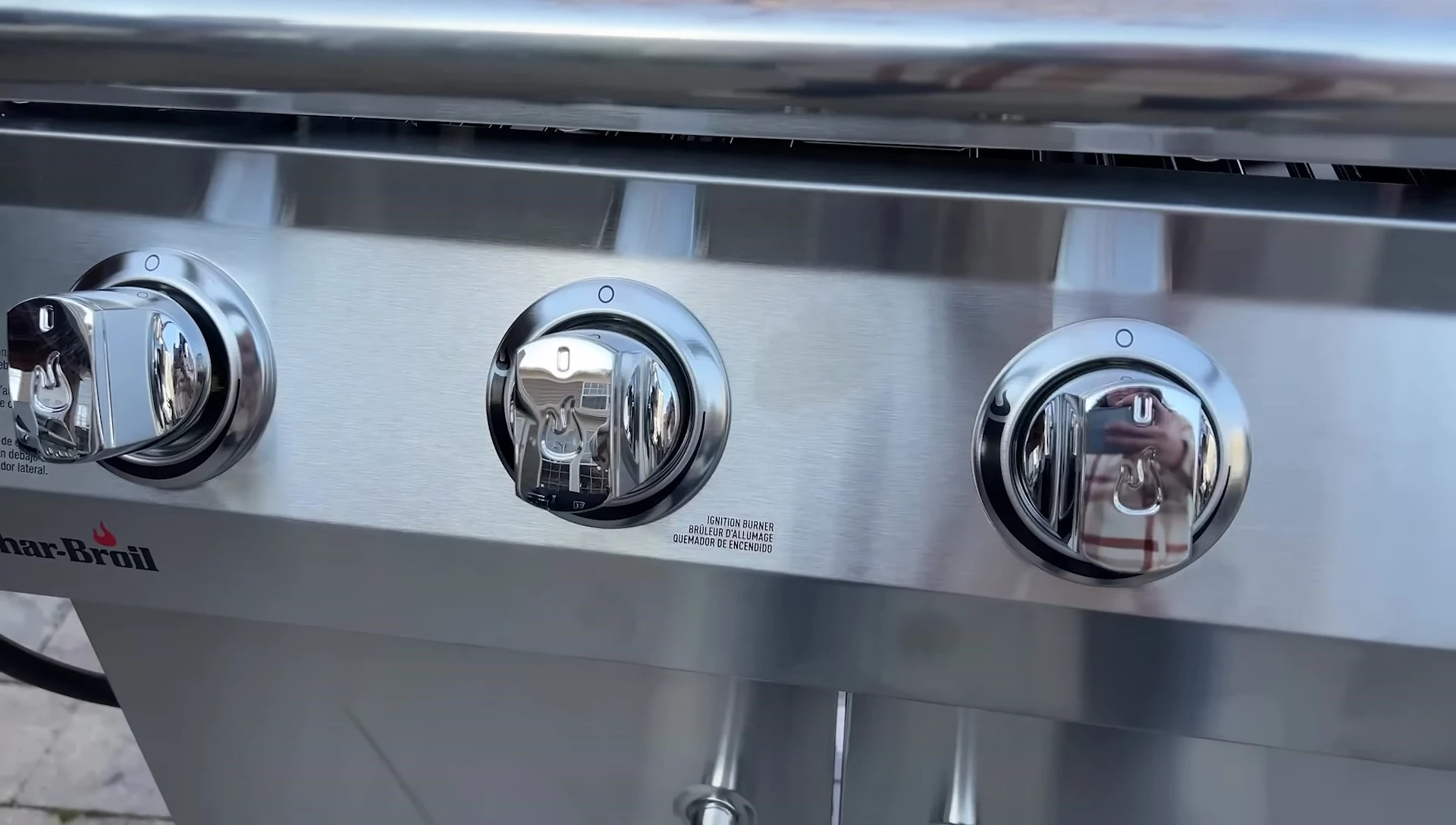 Close-up of the control dials on one of the grills.