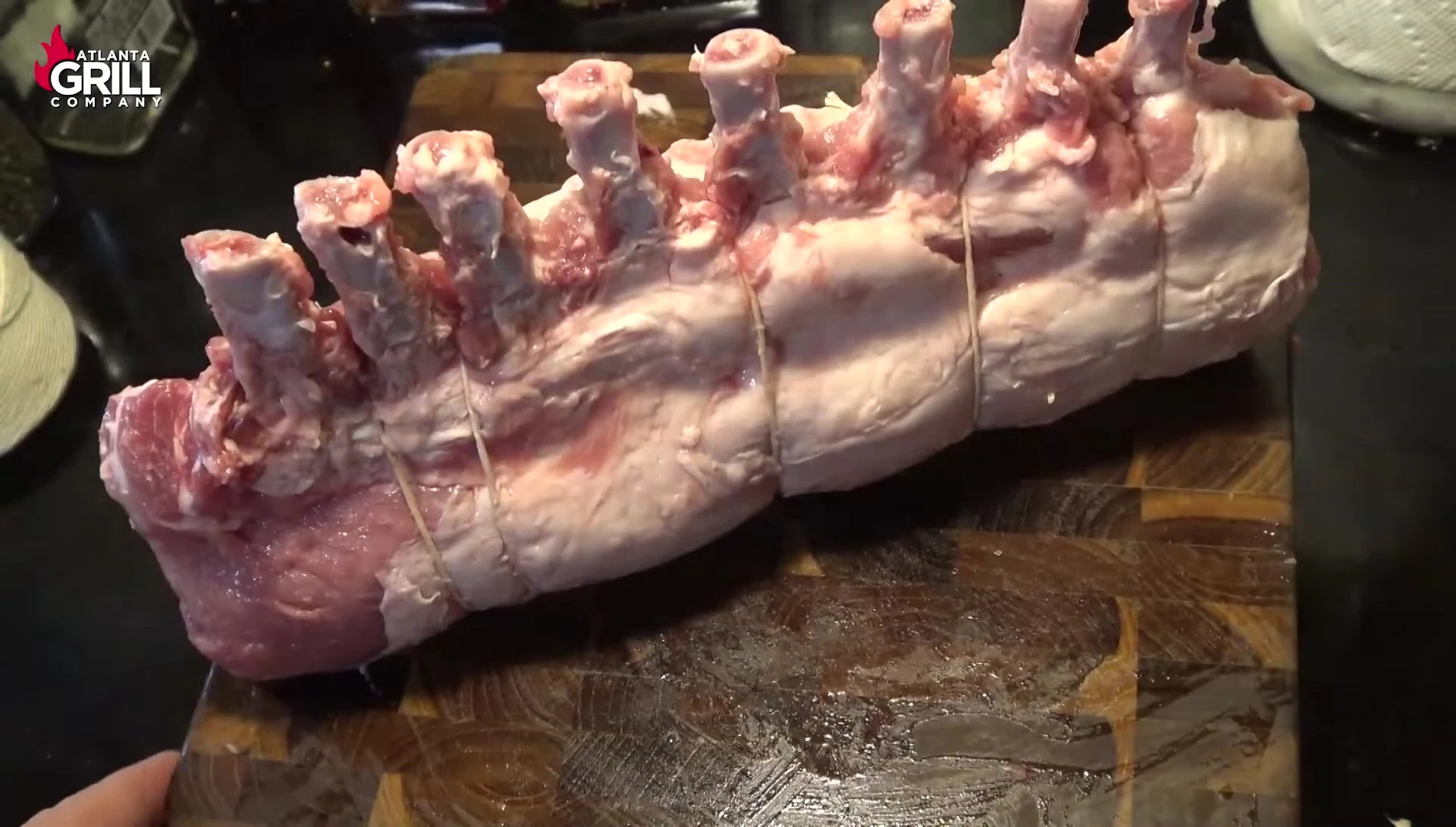 The rack of pork after cleaning and tying